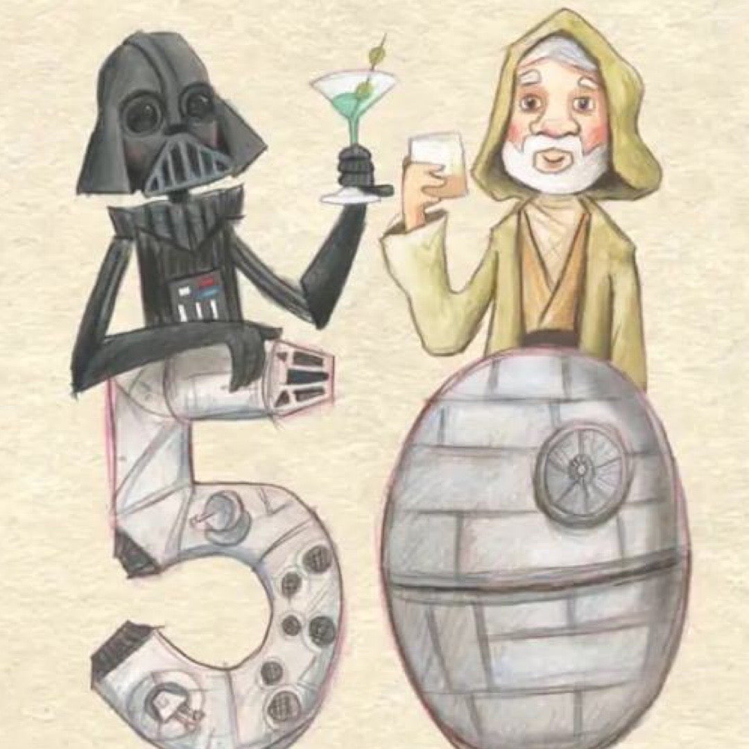 50th Birthday Card Darth Vadar and Obi Wan Kenobi
