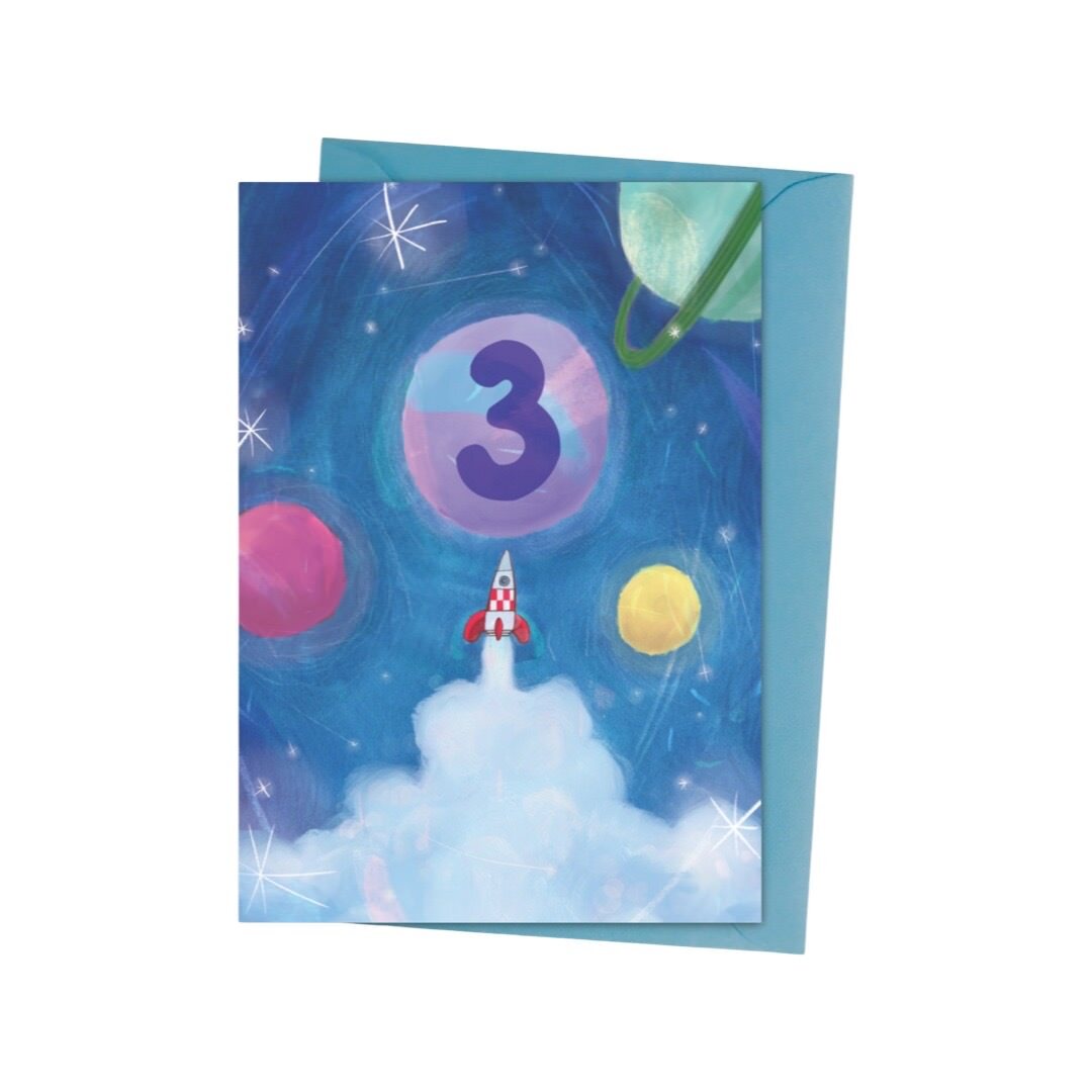 3rd Birthday Card Space Rockets Planet