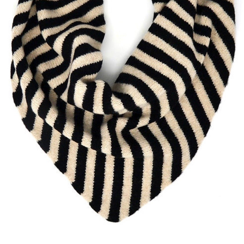 Black and beige striped neckerchief on a white background.