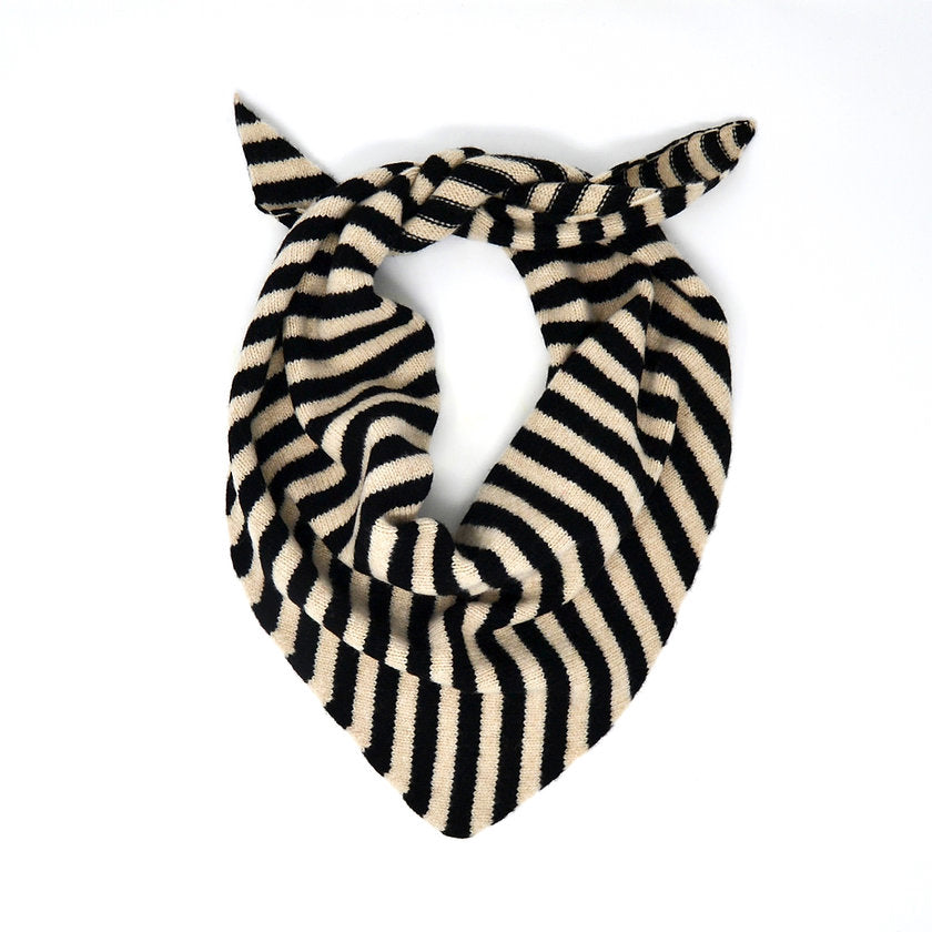 Black and beige striped neckerchief on a white background.