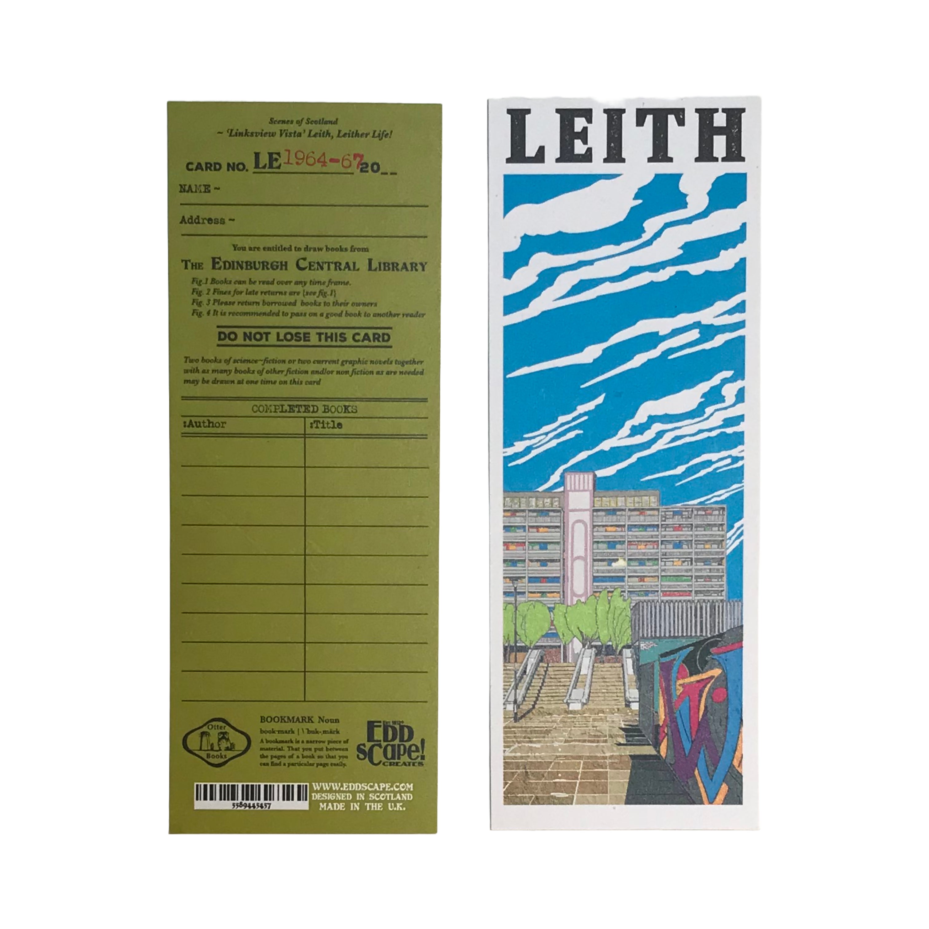 Bookmark featuring a panoramic illustration of the Linksview Tower Block in Leith, Edinburgh.