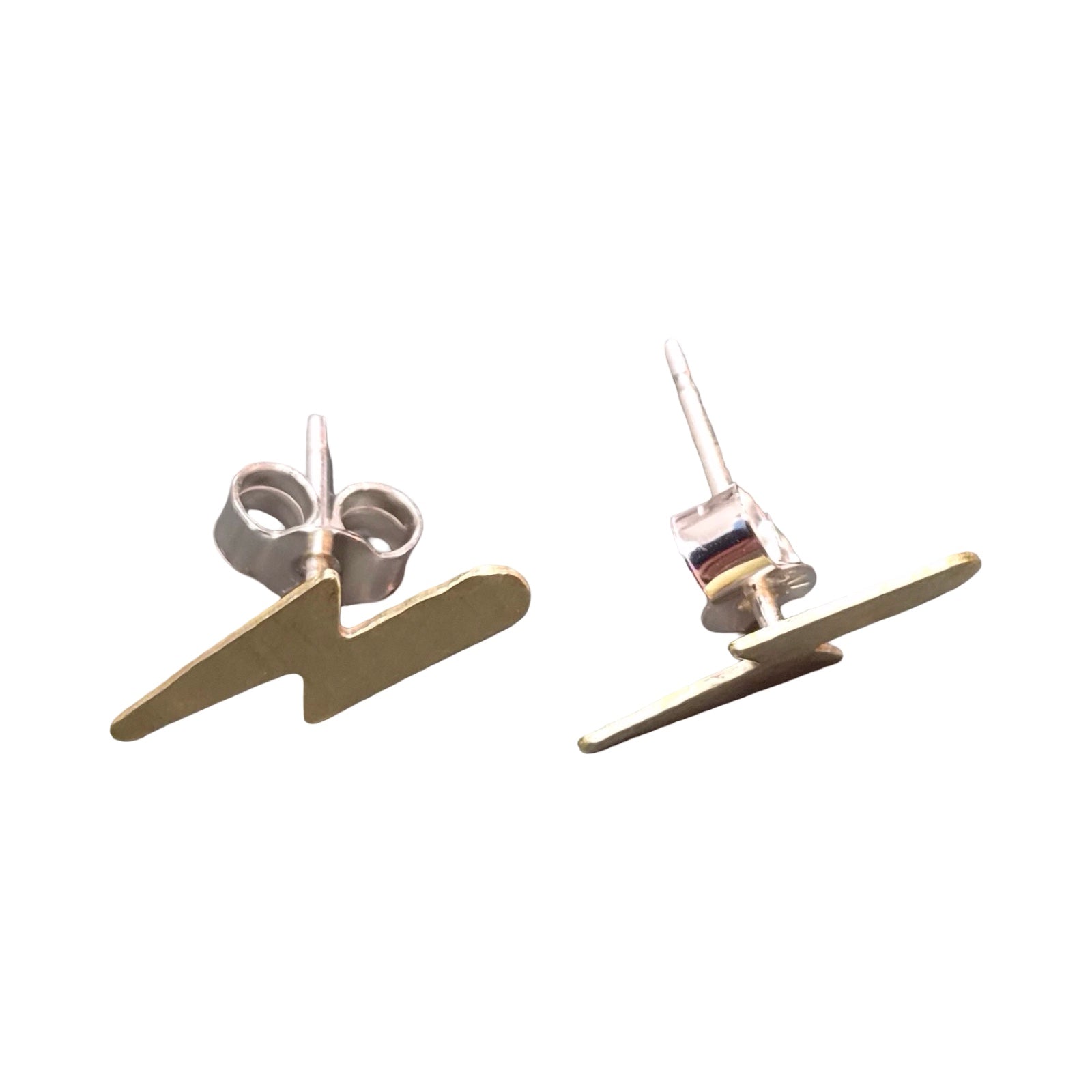 Pair of lightening bolt-shaped earrings on a white background.