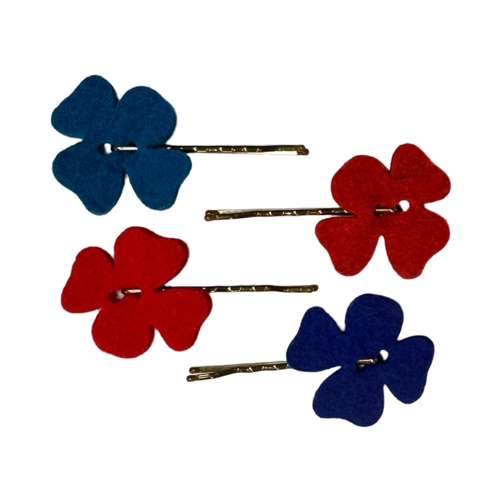 Add a little pop of colour to your hair with these gorgeous floral hair slides. 4 pack, 2 red and 2 blue.