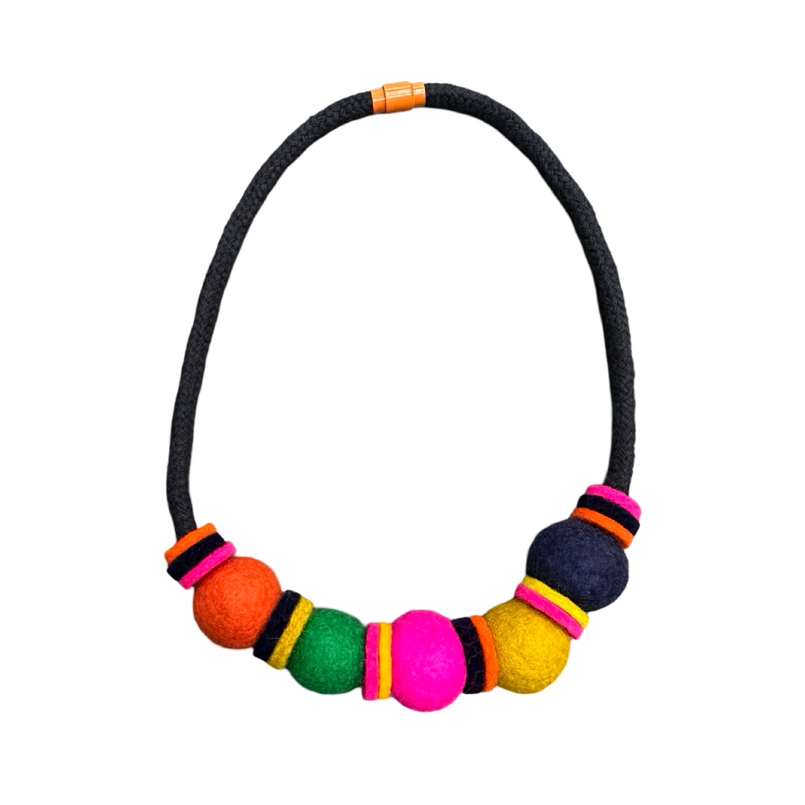 Handmade colourful chunky felt beads necklace.
