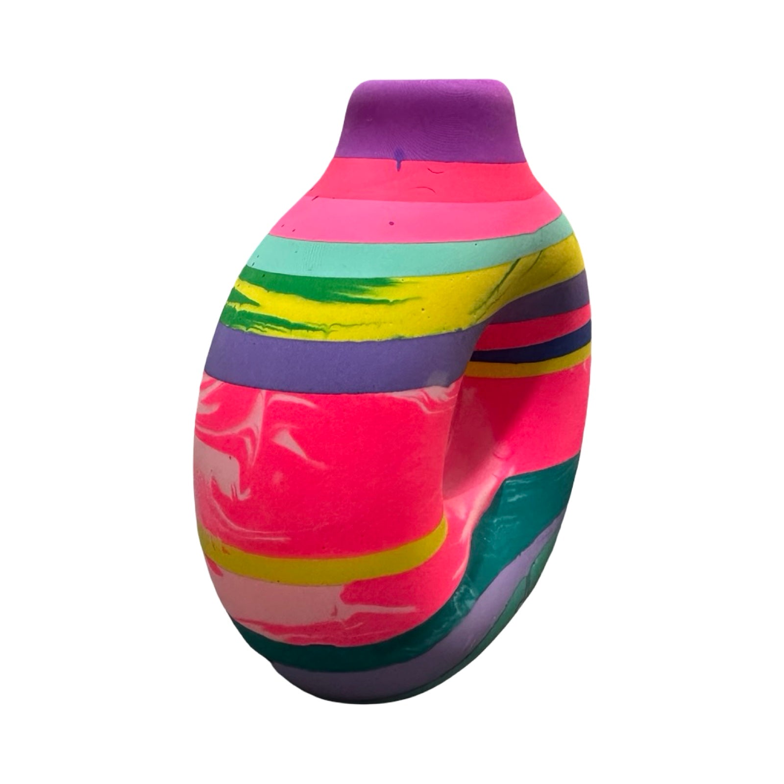 Colorful striped vase on a white background.
