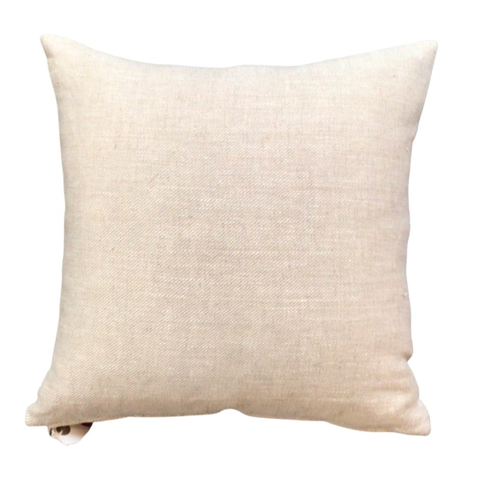 Linen back of cushion.