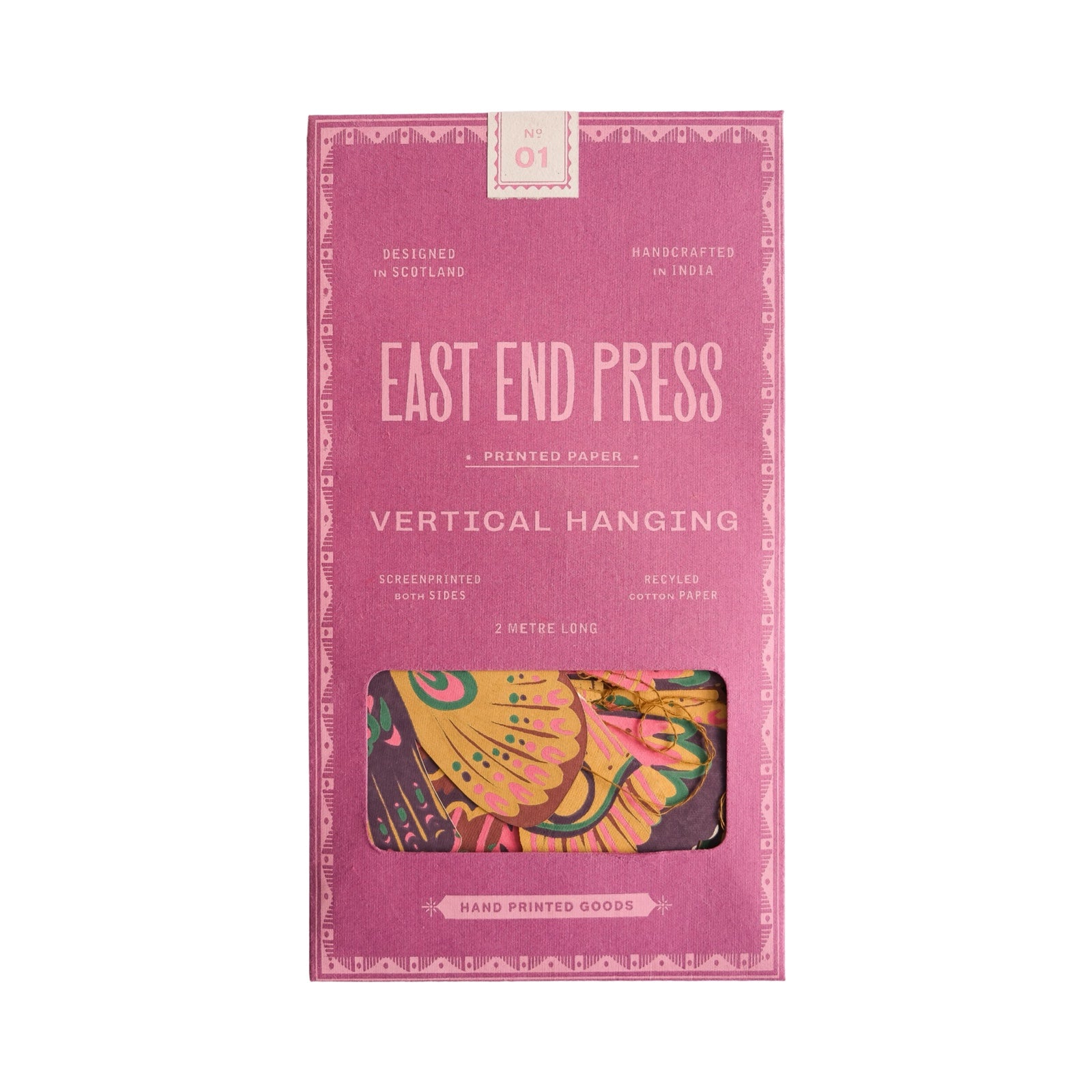 Pink paper packer for a vertical butterfly paper garland.
