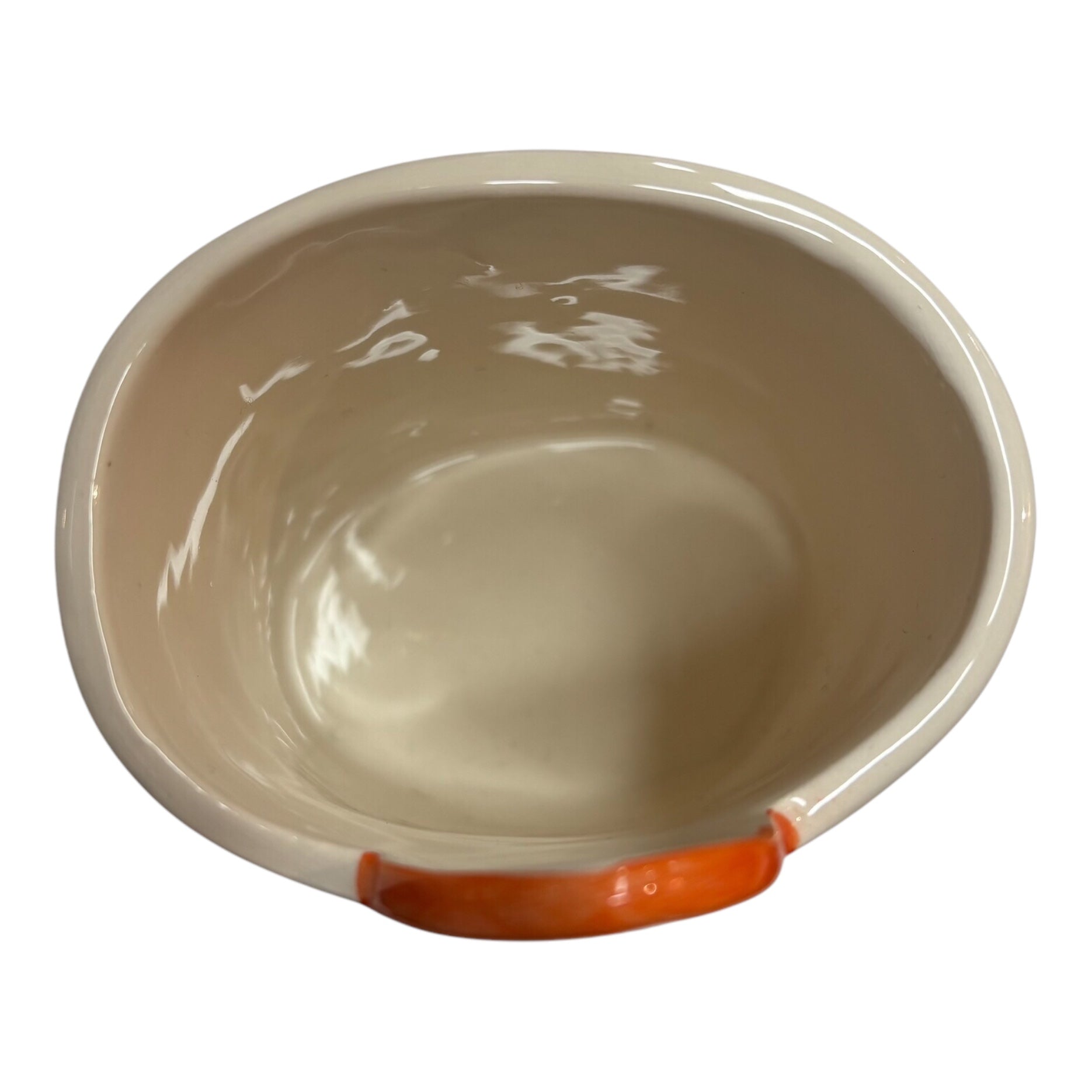 The inside of a handmade ceramic pot.