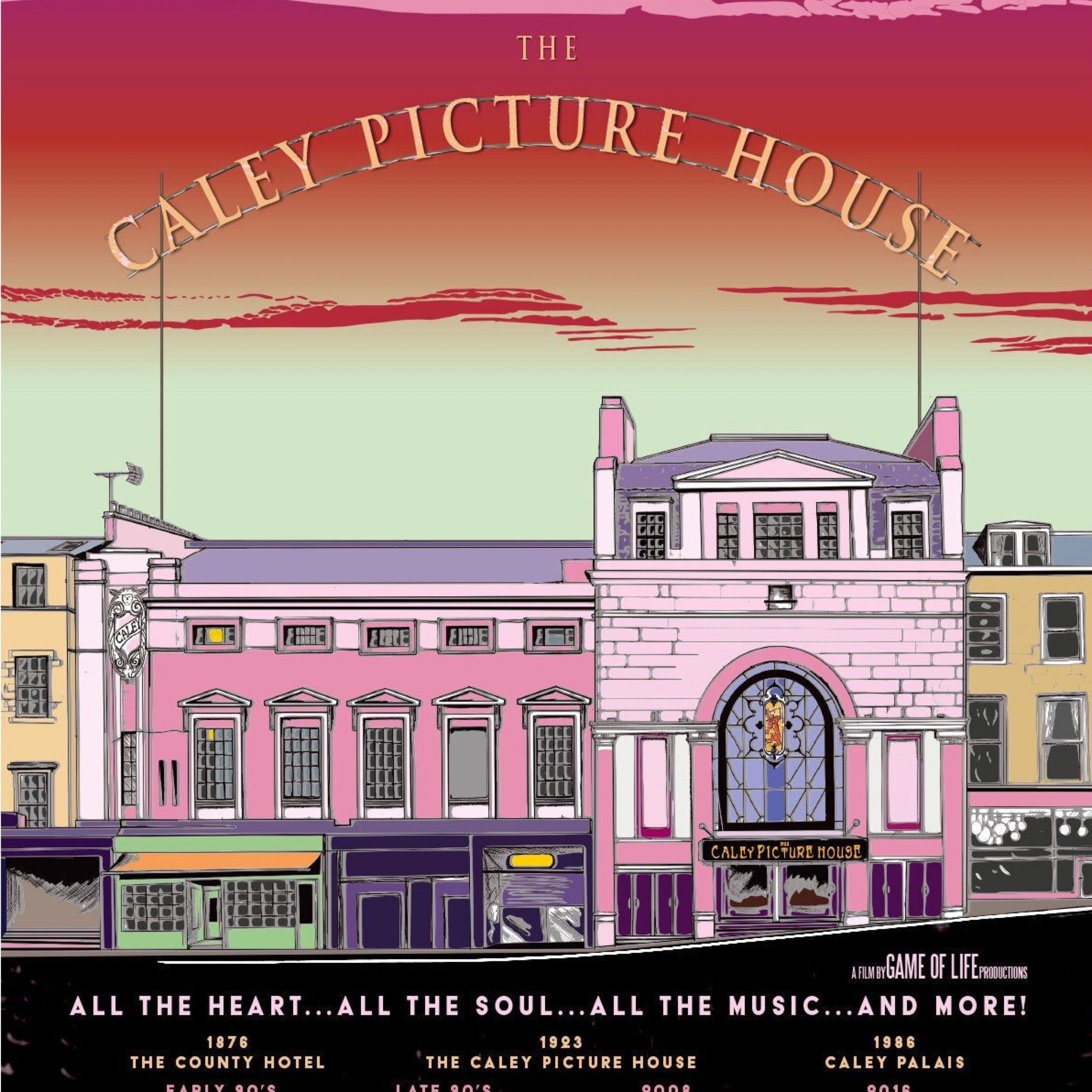 This print features a movie poster design that illustrates the Caley Picture House on Lothian Road in Edinburgh