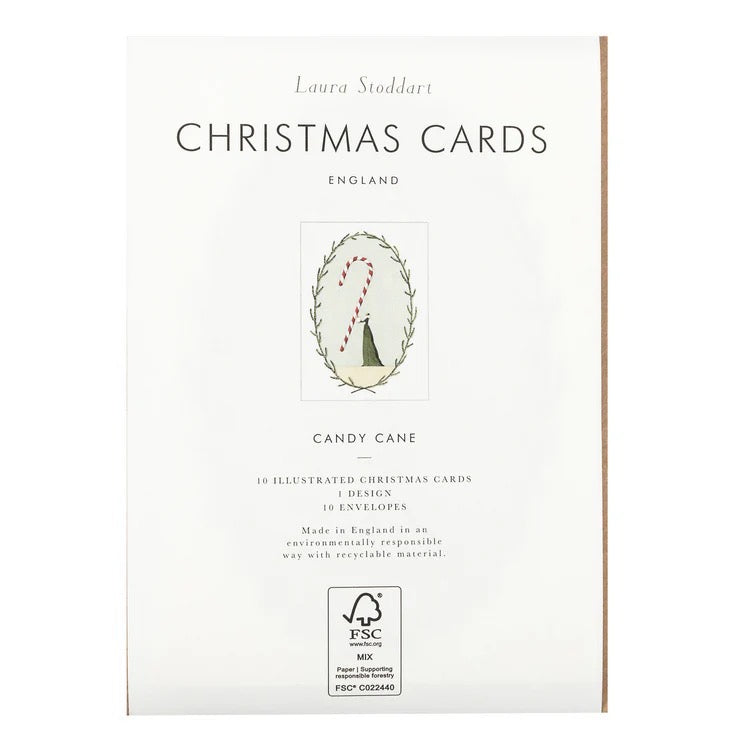 Back of candy cane greetings card.