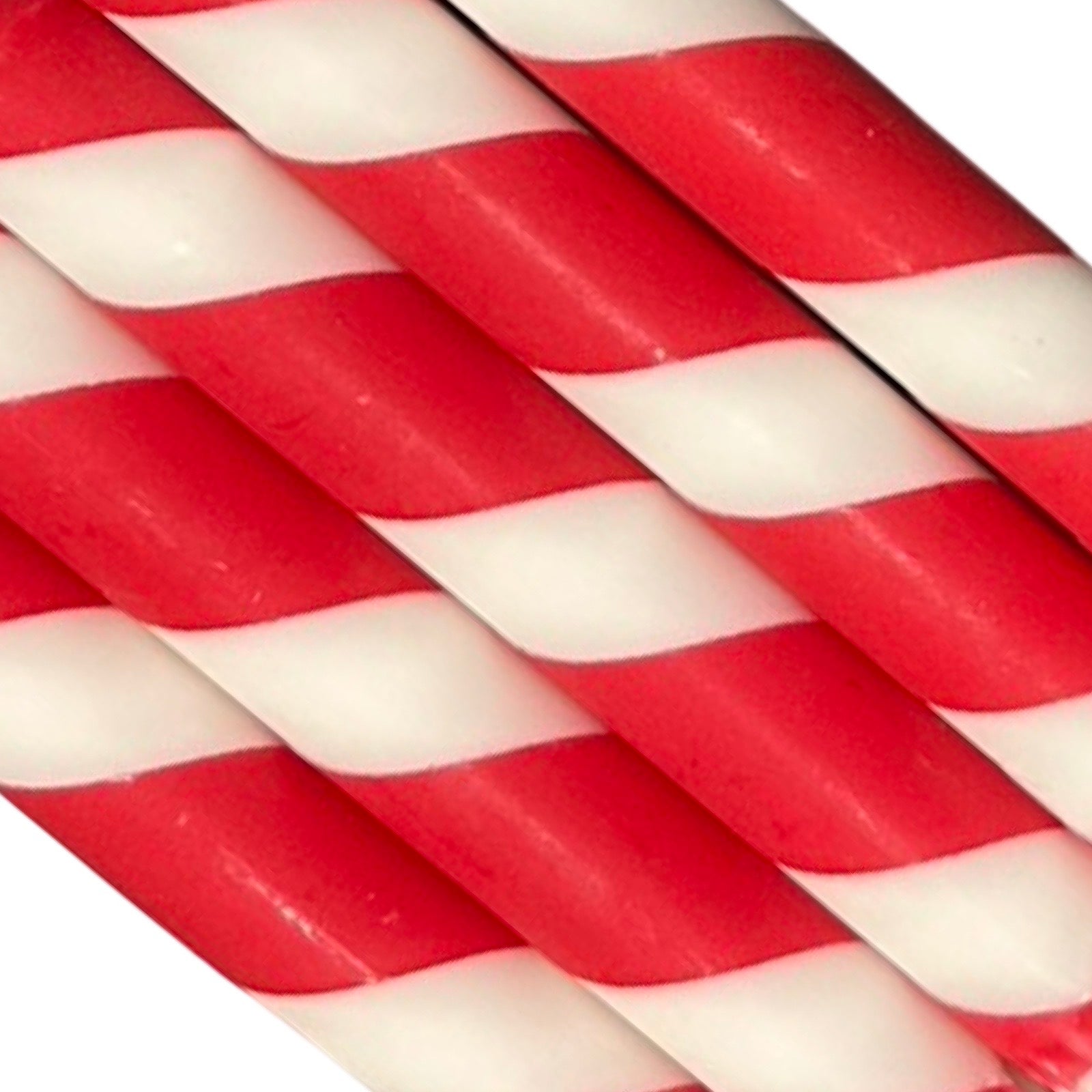 Single red & white handmade dinner candle in Candy Cane design.