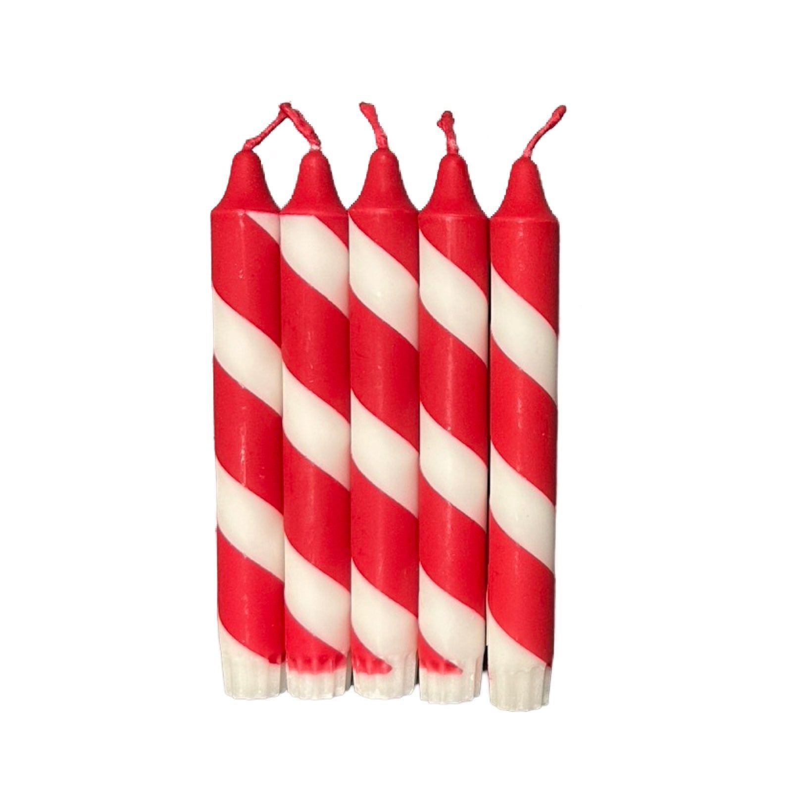 Single red & white handmade dinner candle in Candy Cane design.
