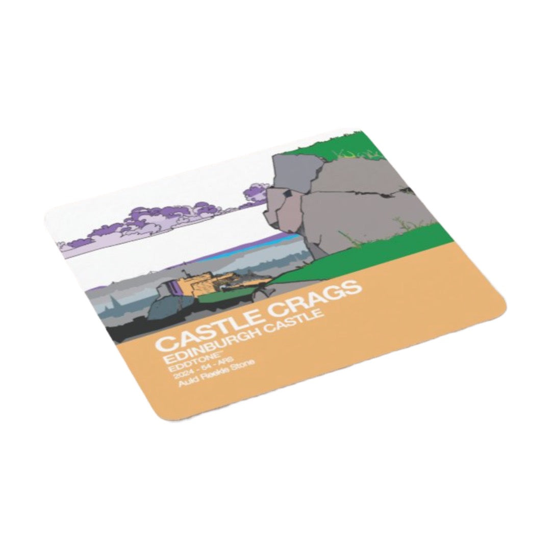 Coaster featuring an illustration of Edinburgh city with the castle and Salisbury Crags.
Designed in Edinburgh by Eddscape and printed in the UK.
