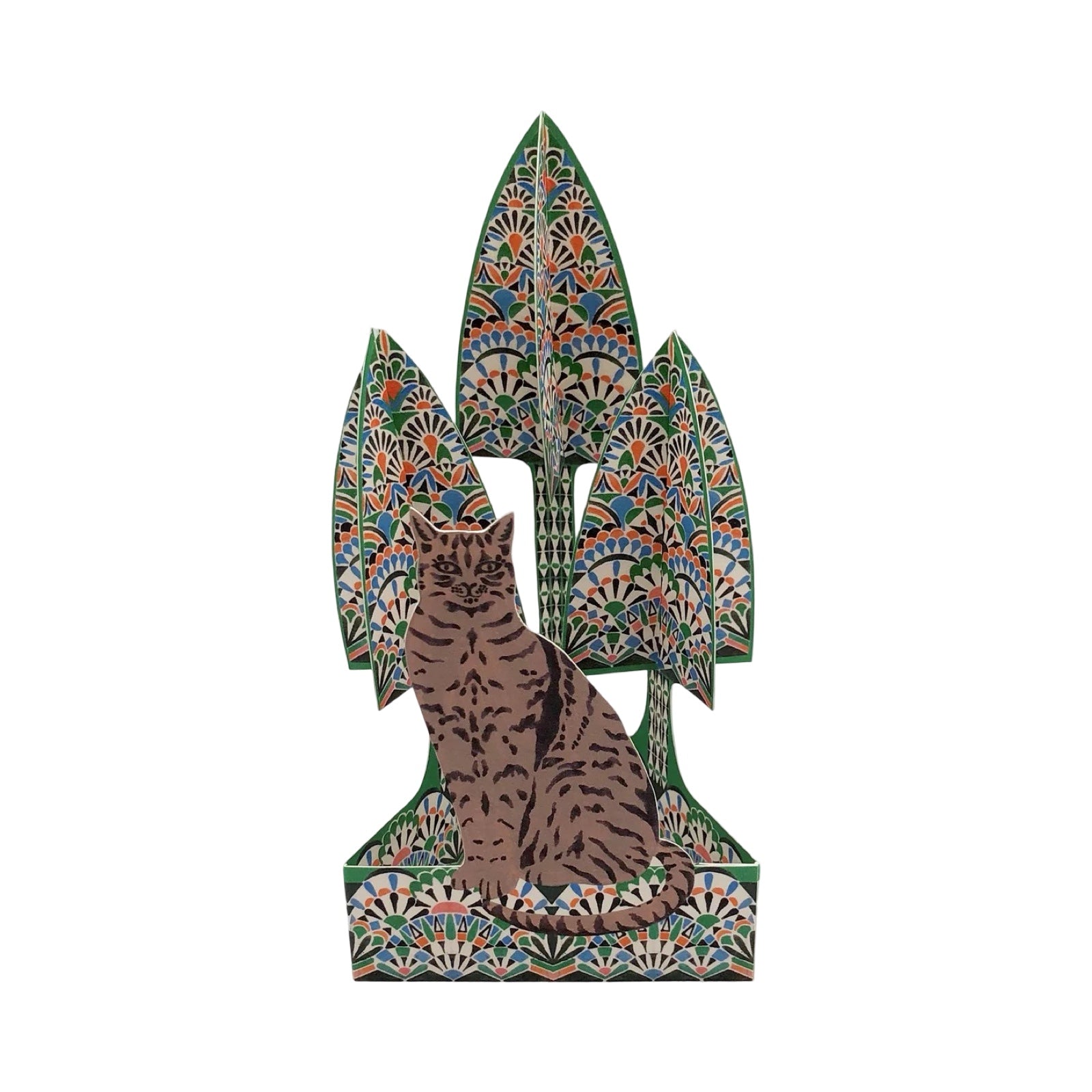 Decorative wall art with a cat design on a white background.