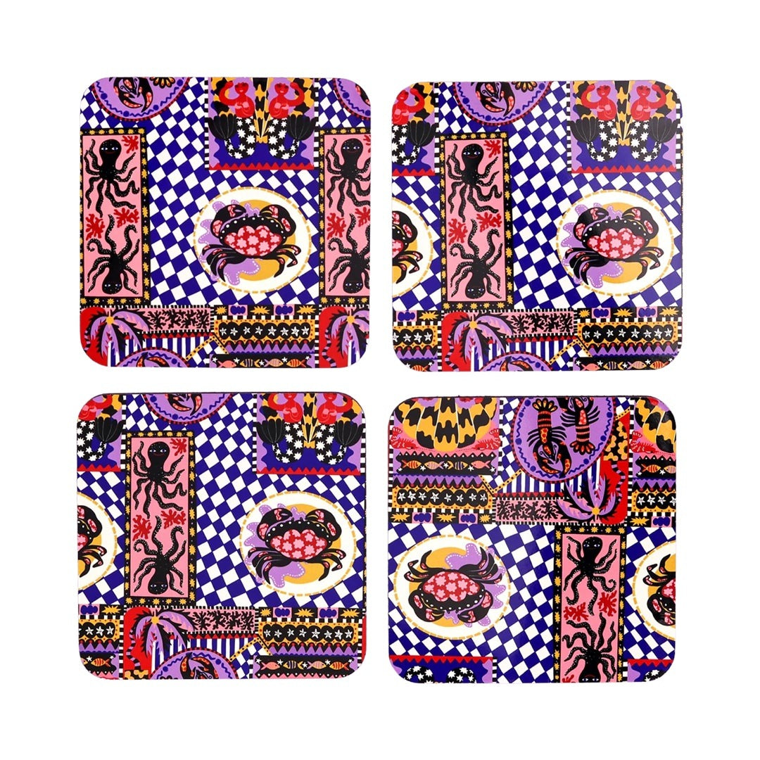 4 catch of the day coasters.