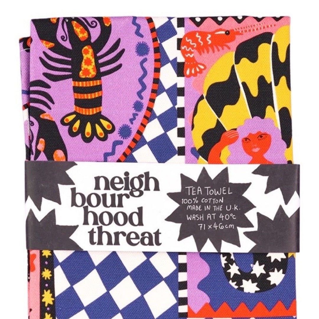 Catch of the day tea towel with branded band.