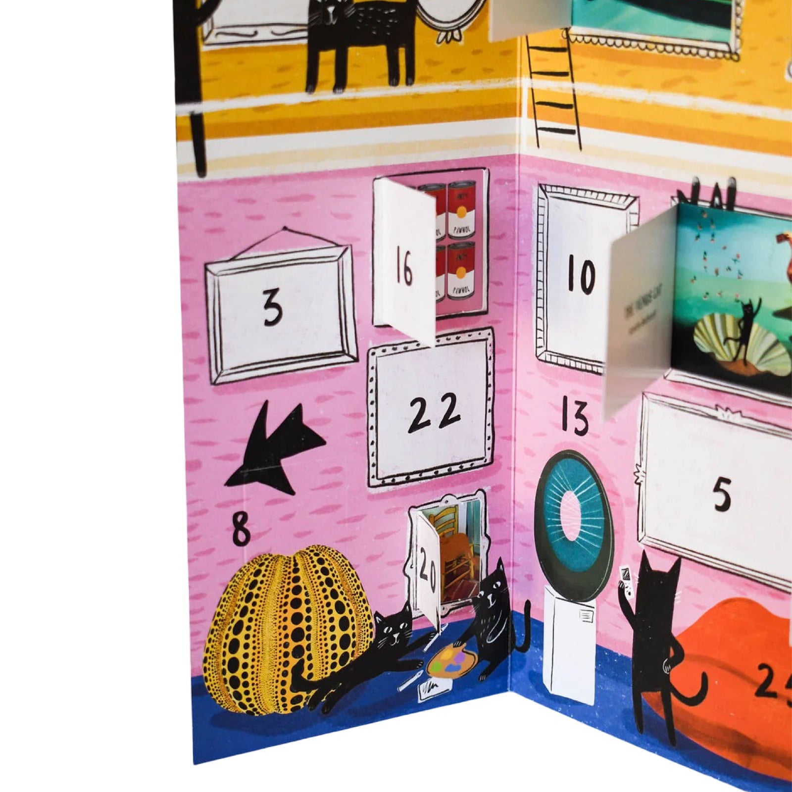 Behind every numbered window is a famous painting reimagined with a cat theme.