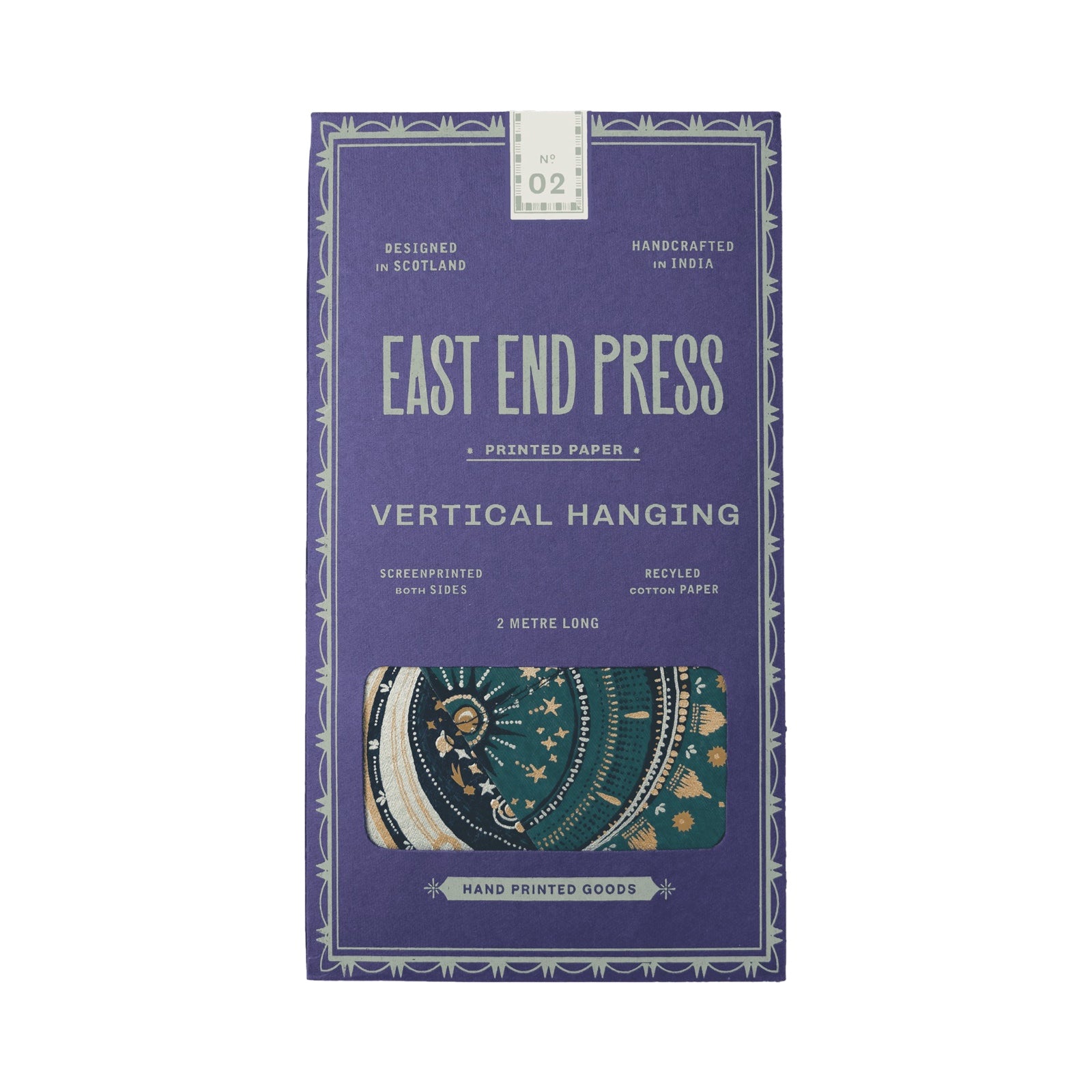 A blue paper packet for a celestial vertical paper garland.