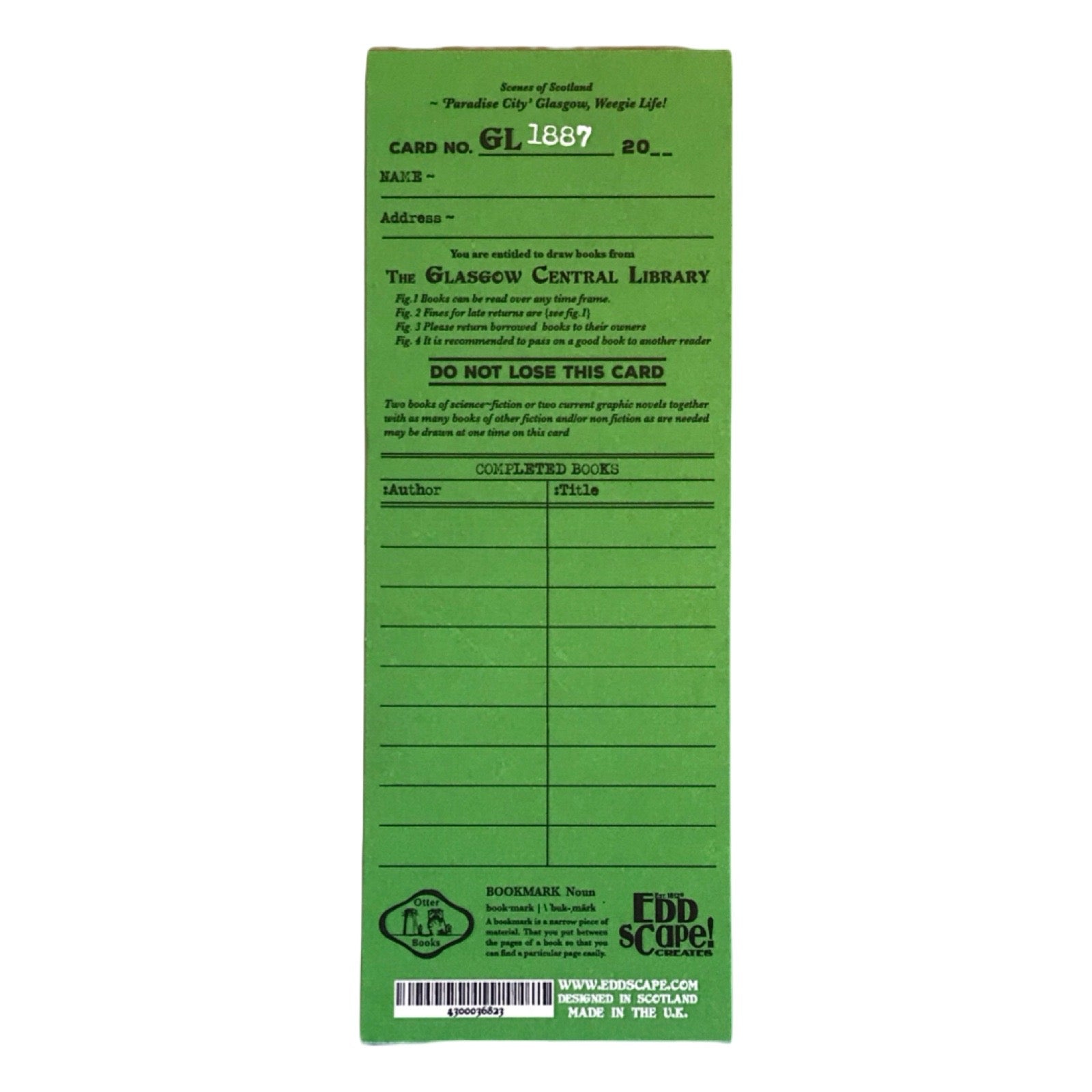 Bookmark featuring a panoramic landscape illustration of Celtic Park, Glasgow.