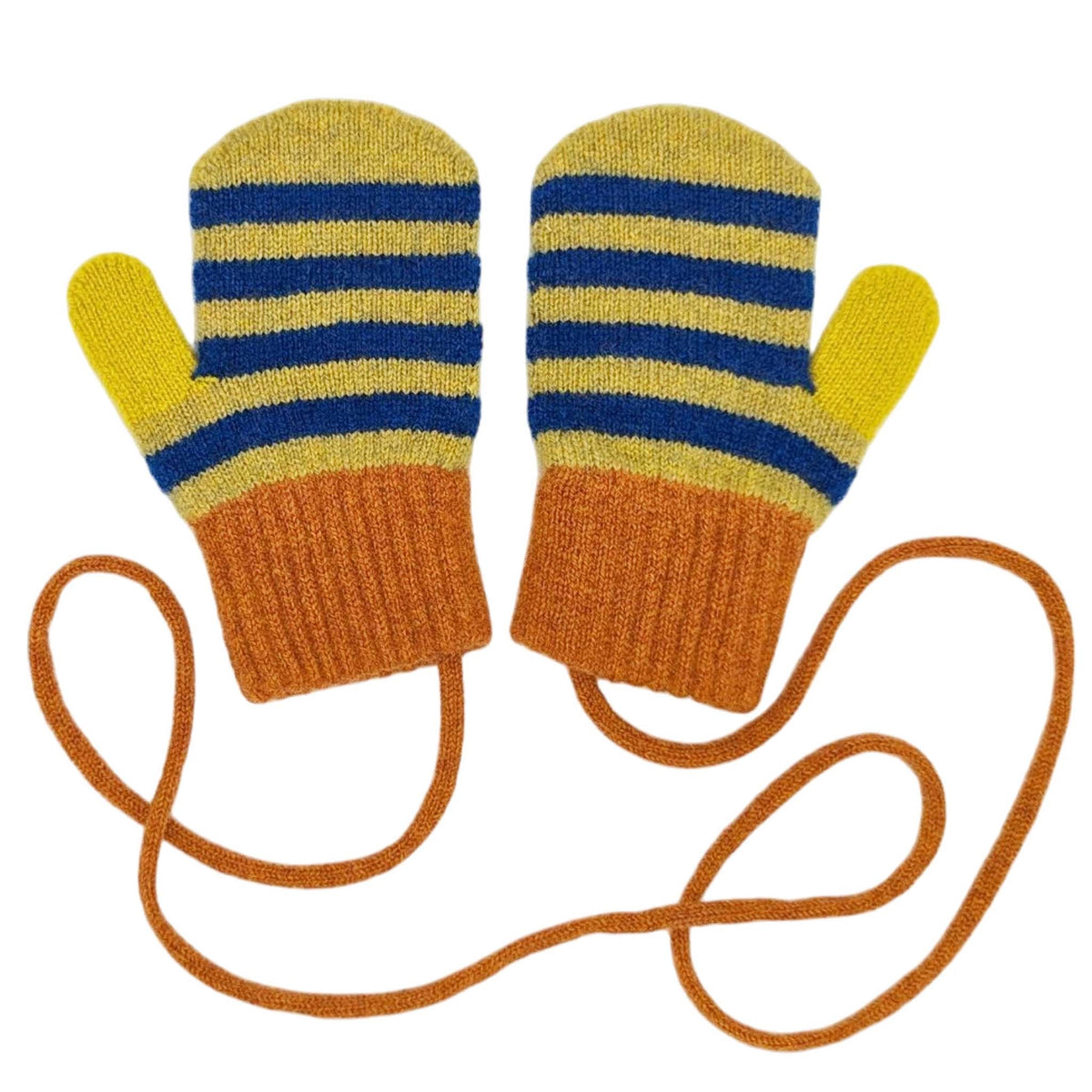 Blue Striped Kid's Lambswool Mittens