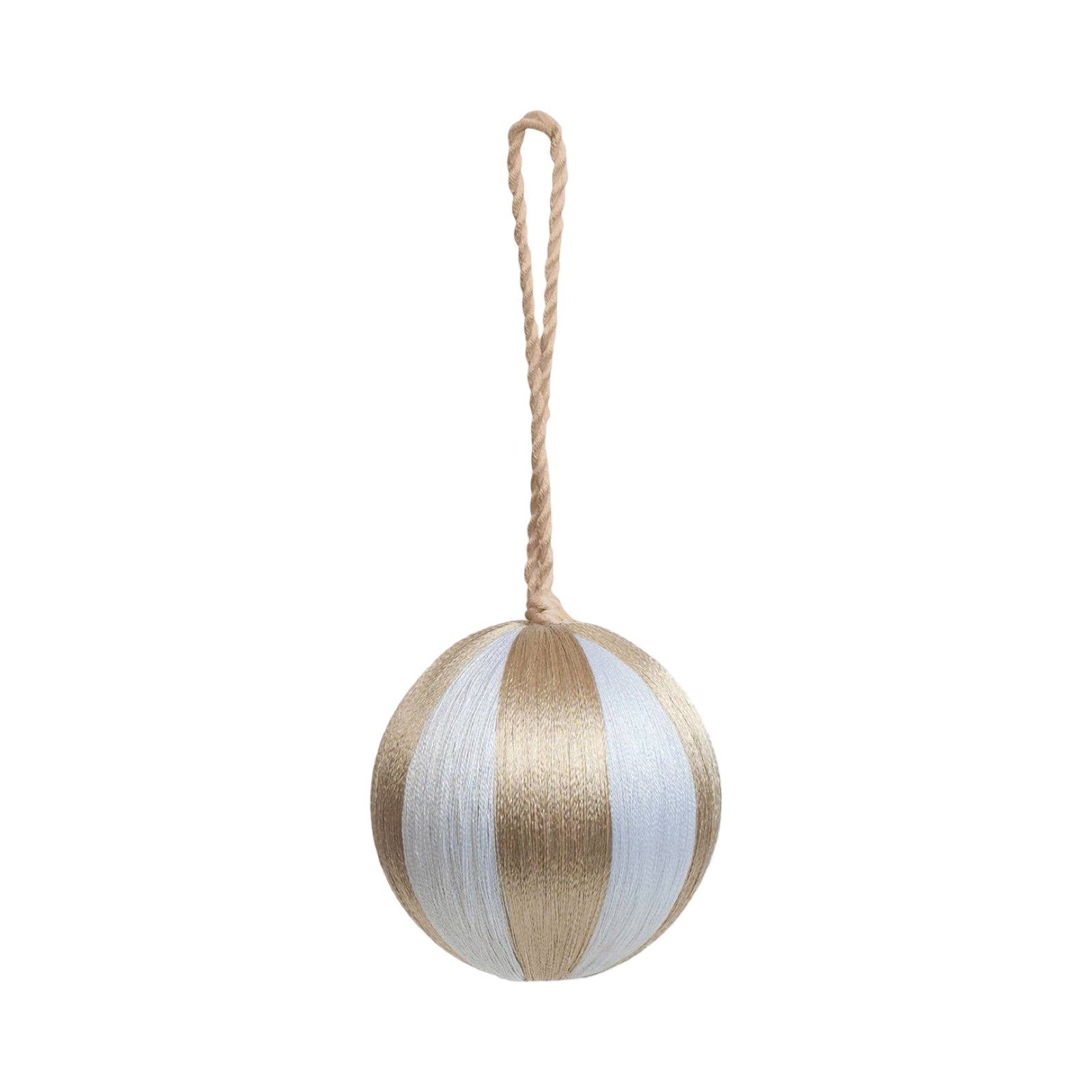 These gorgeous gold and cream striped baubles are thread-bound and come complete with a matching gold hanging thread.