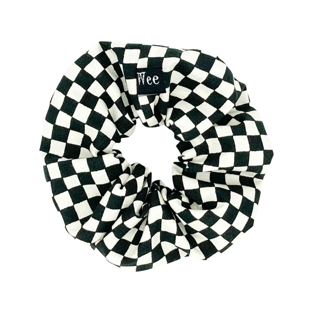 Handmade checked hair scrunchies made from 100% cotton fabrics.