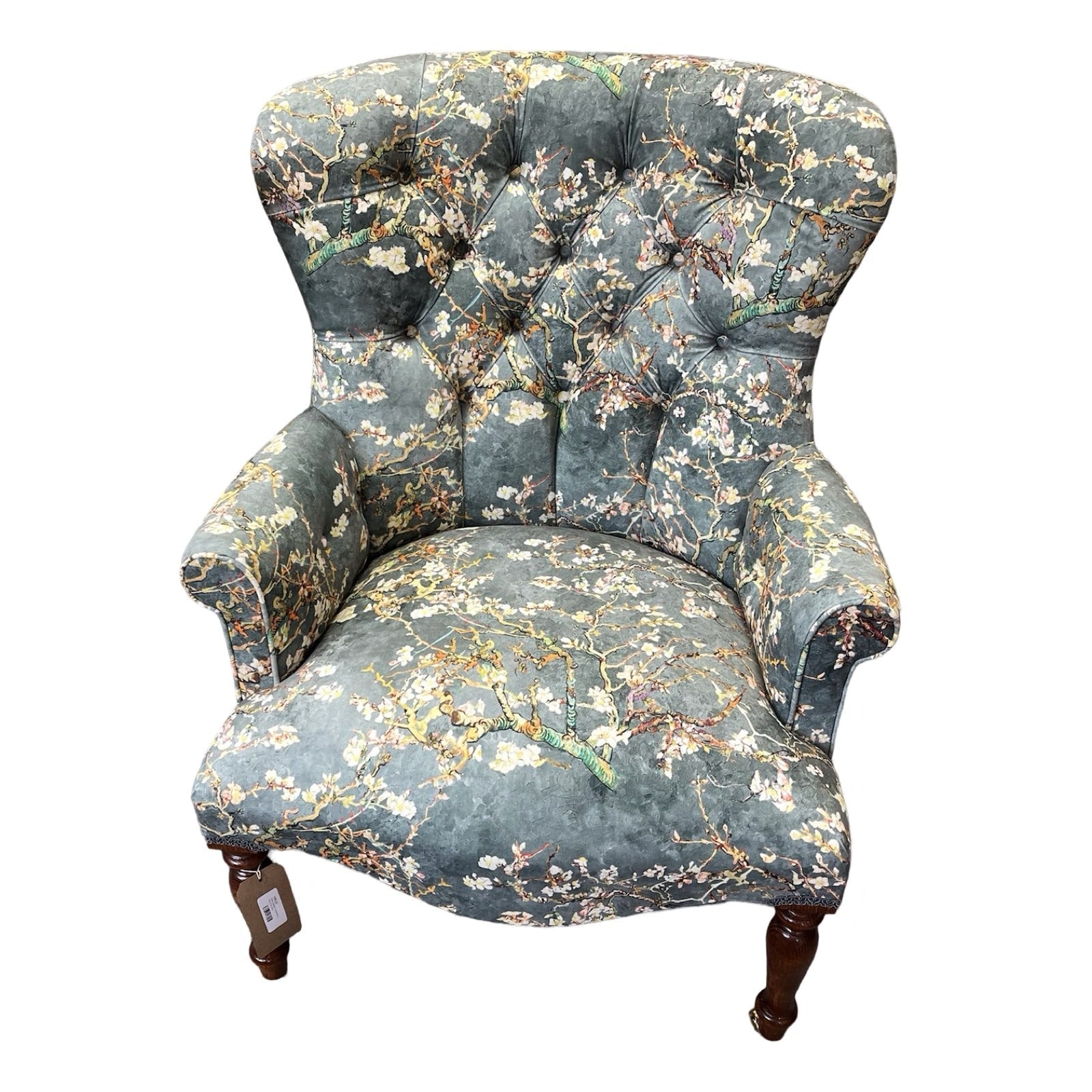 Cherry Blossom Grey Velvet Armchair