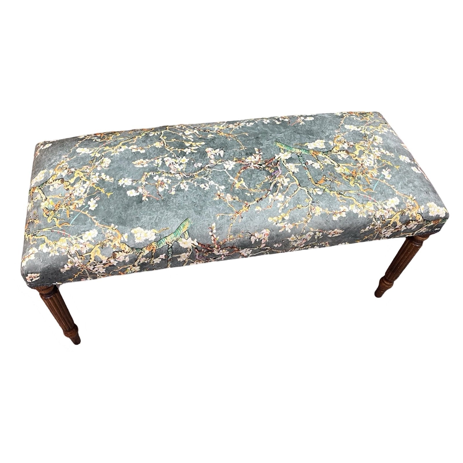 Cherry Blossom Grey Velvet Bench