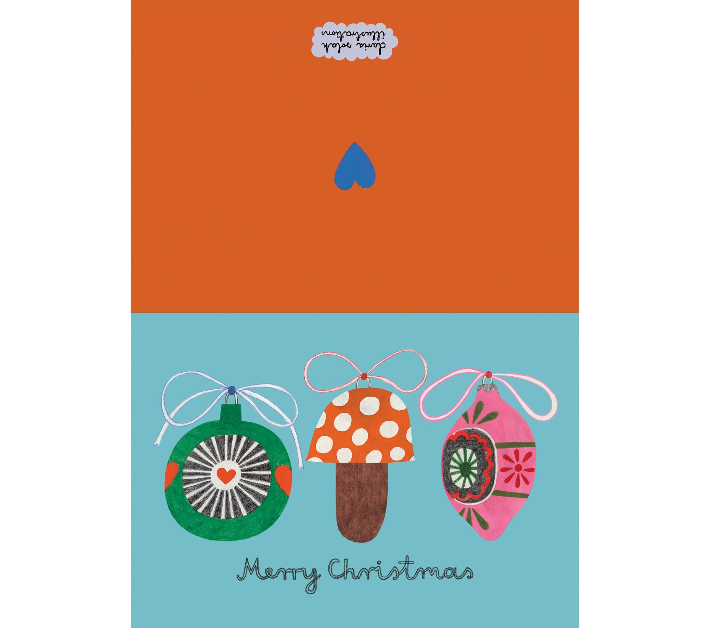 Colourful Christmas ornament design on a blue and orange background with 'Merry Christmas' text.