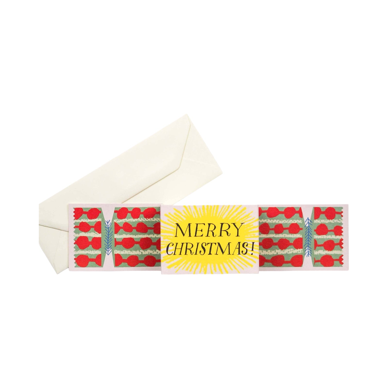 Christmas-themed cracker card with 'Merry Christmas!' text on a white background.