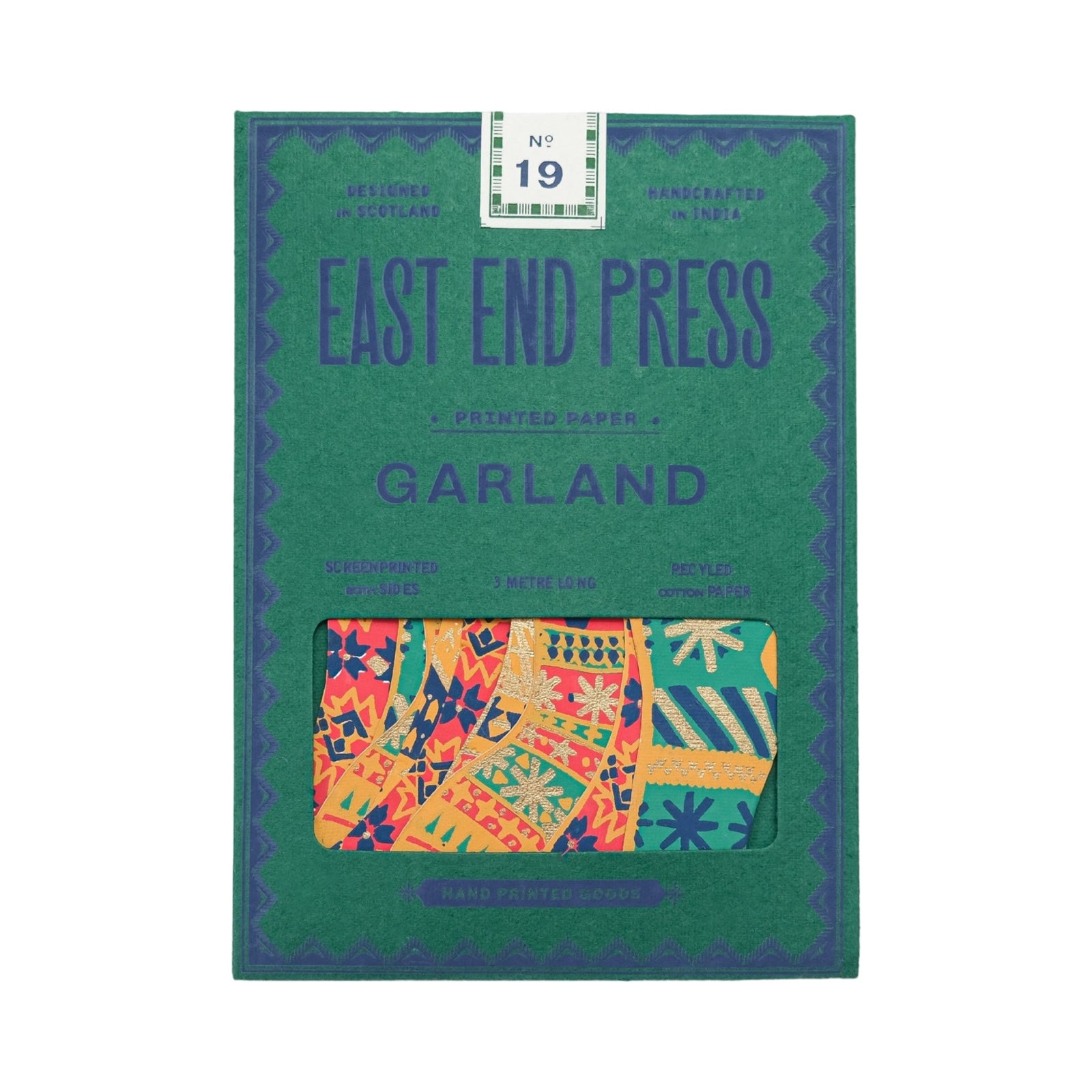 A green paper packet for a Christmas stockings paper garland.