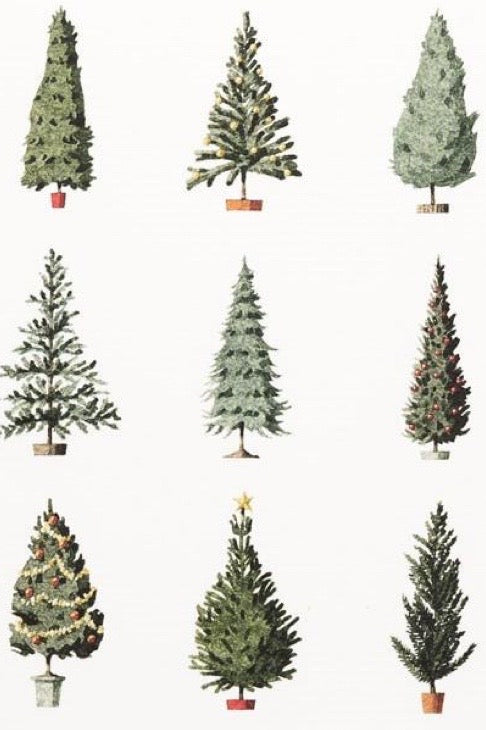 Close up of Christmas trees on a card.