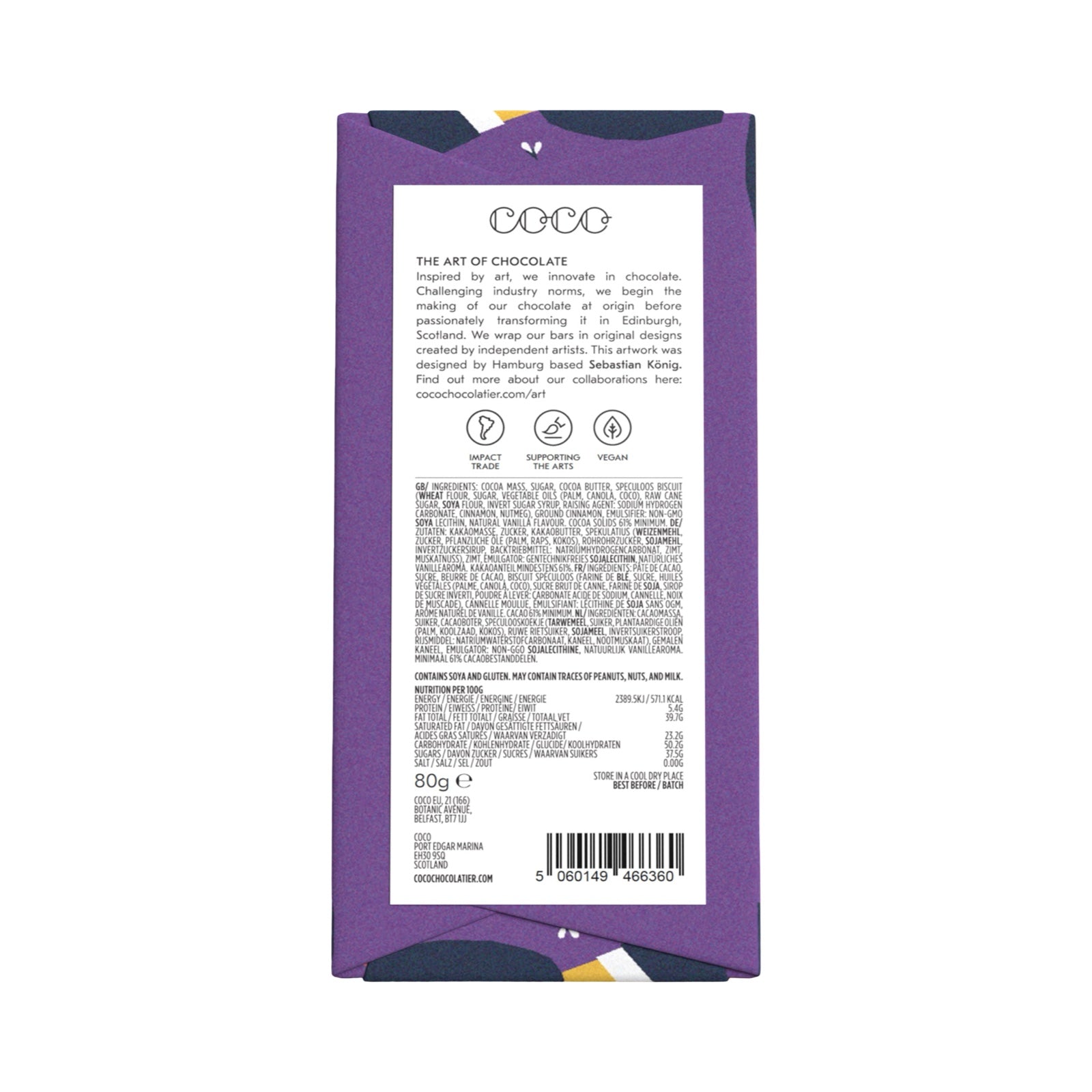 Back of cinnamon roll chocolate bar.