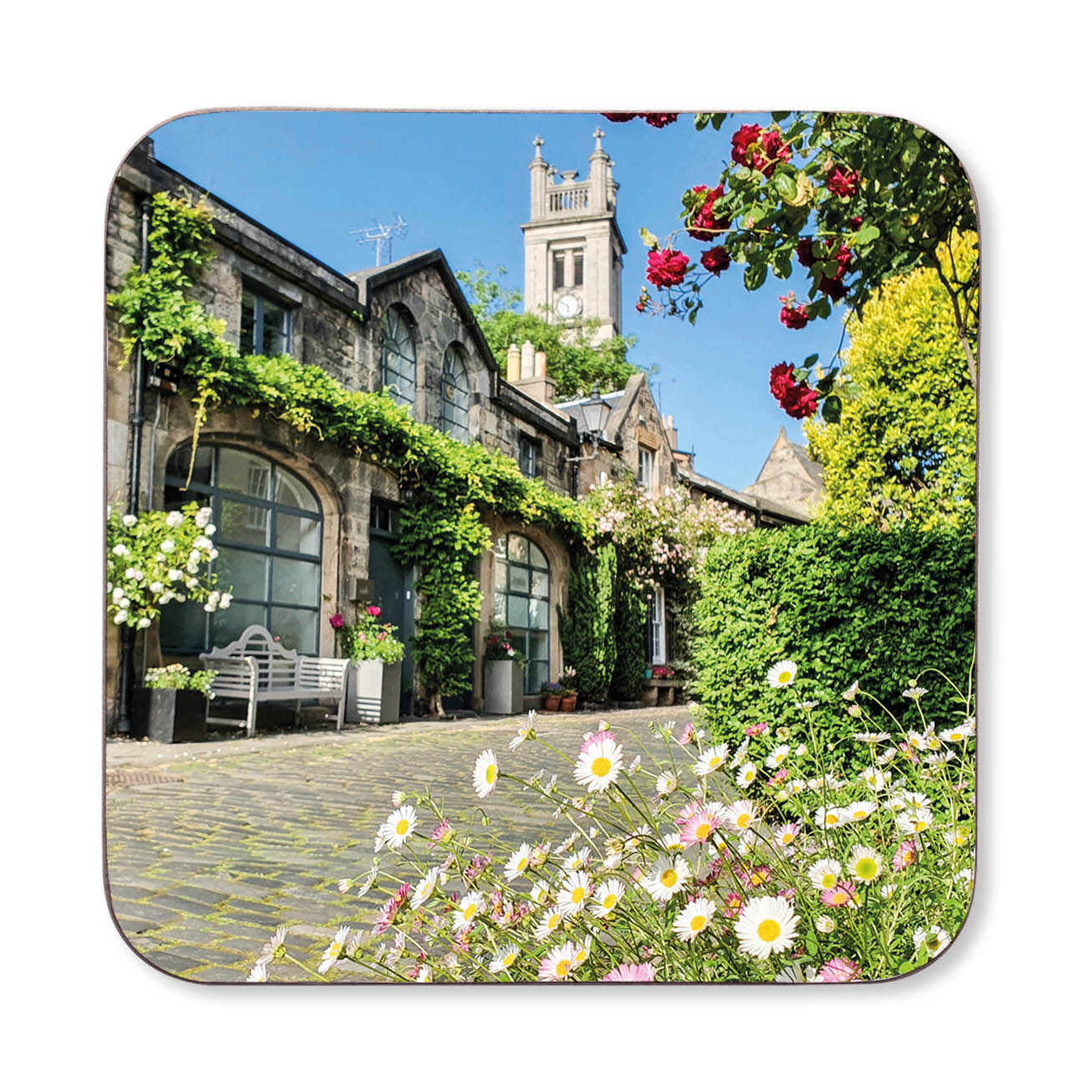 An image of Circus Lane, Edinburgh on a coaster.