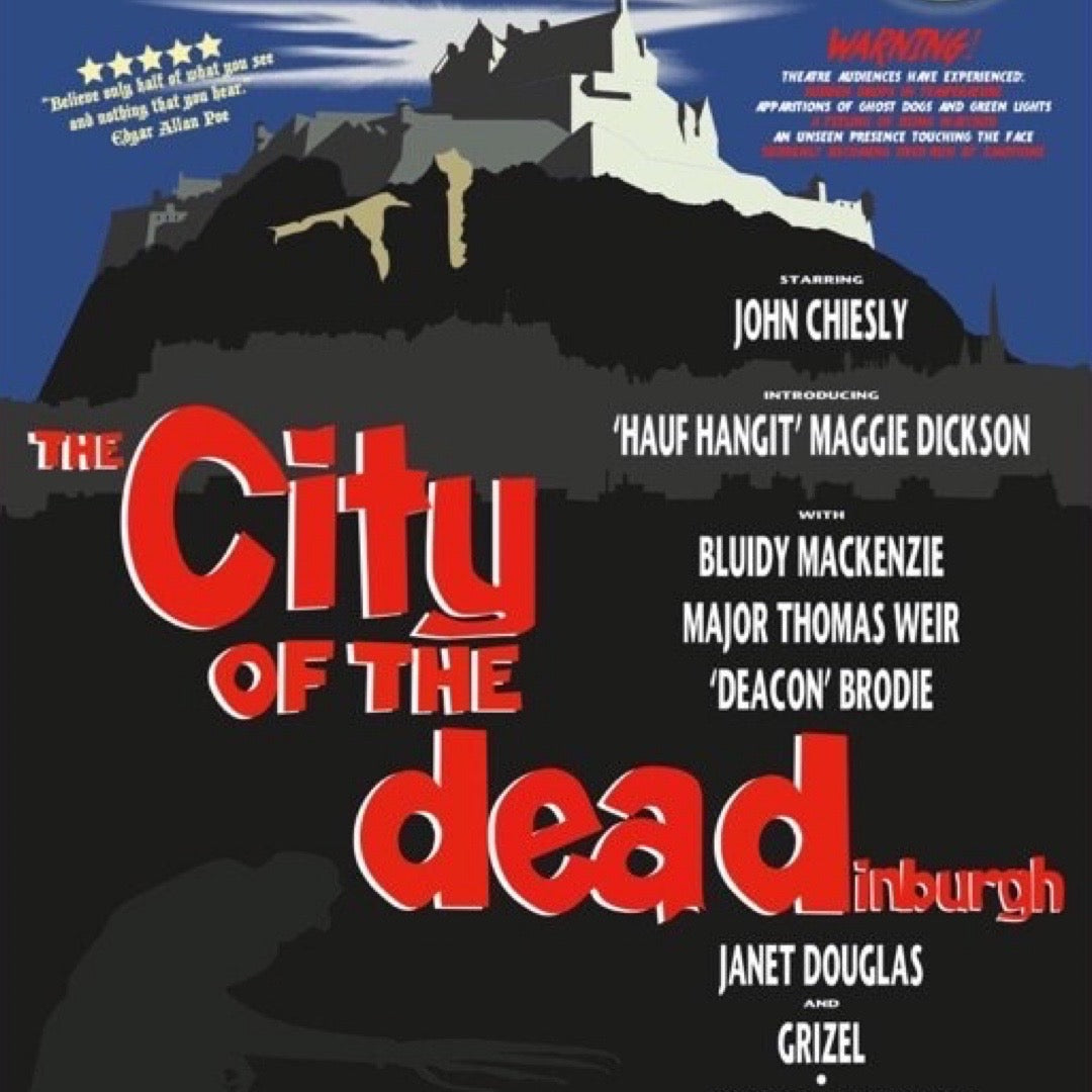 This print features a movie poster design with an illustration of Edinburgh Castle