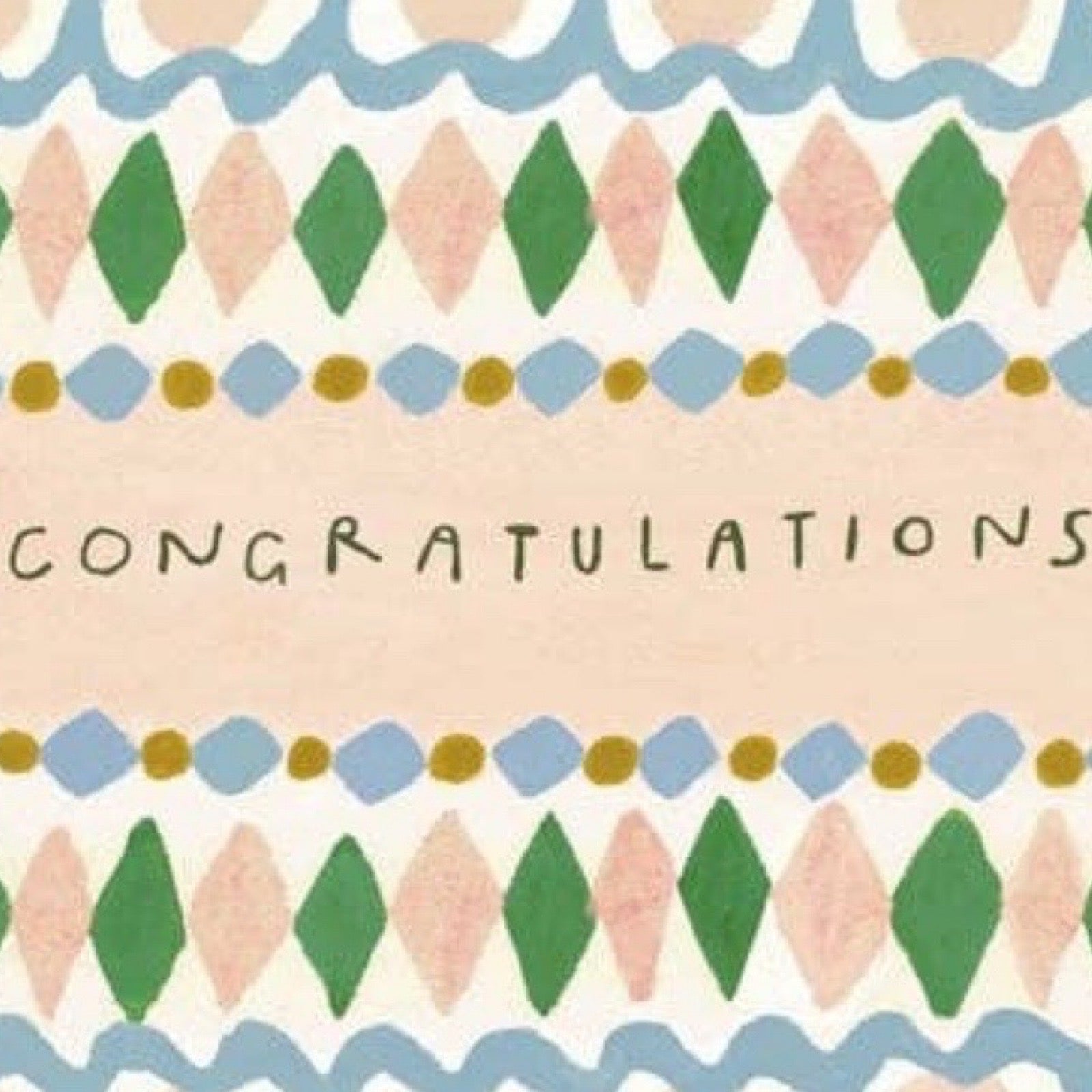 Decorative card with 'CONGRATULATIONS' text and colorful geometric pattern.