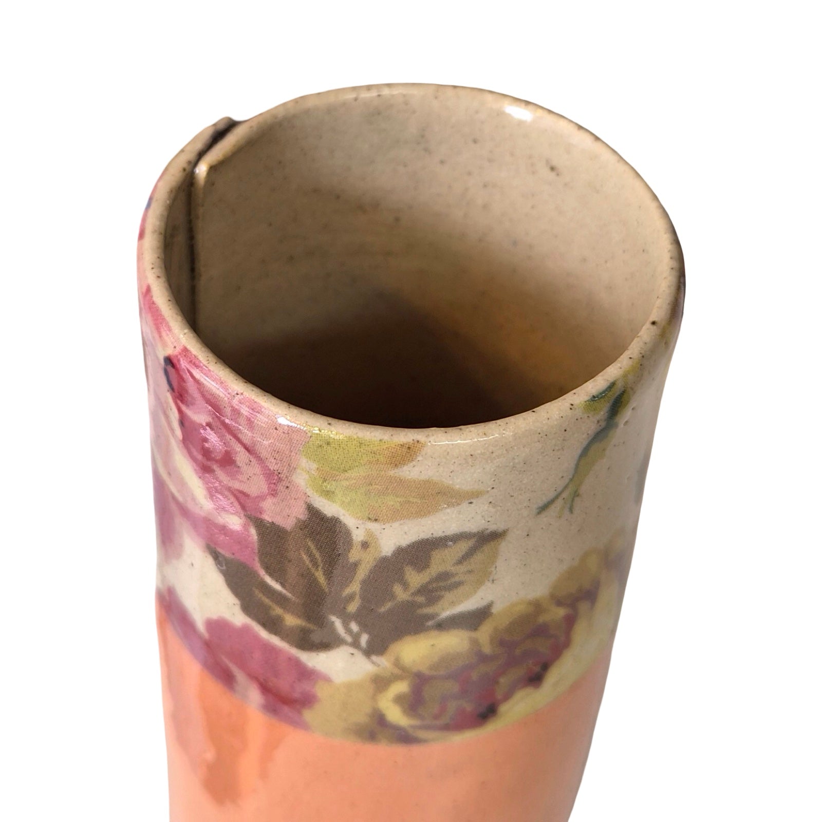 Vase with floral design on a white background.