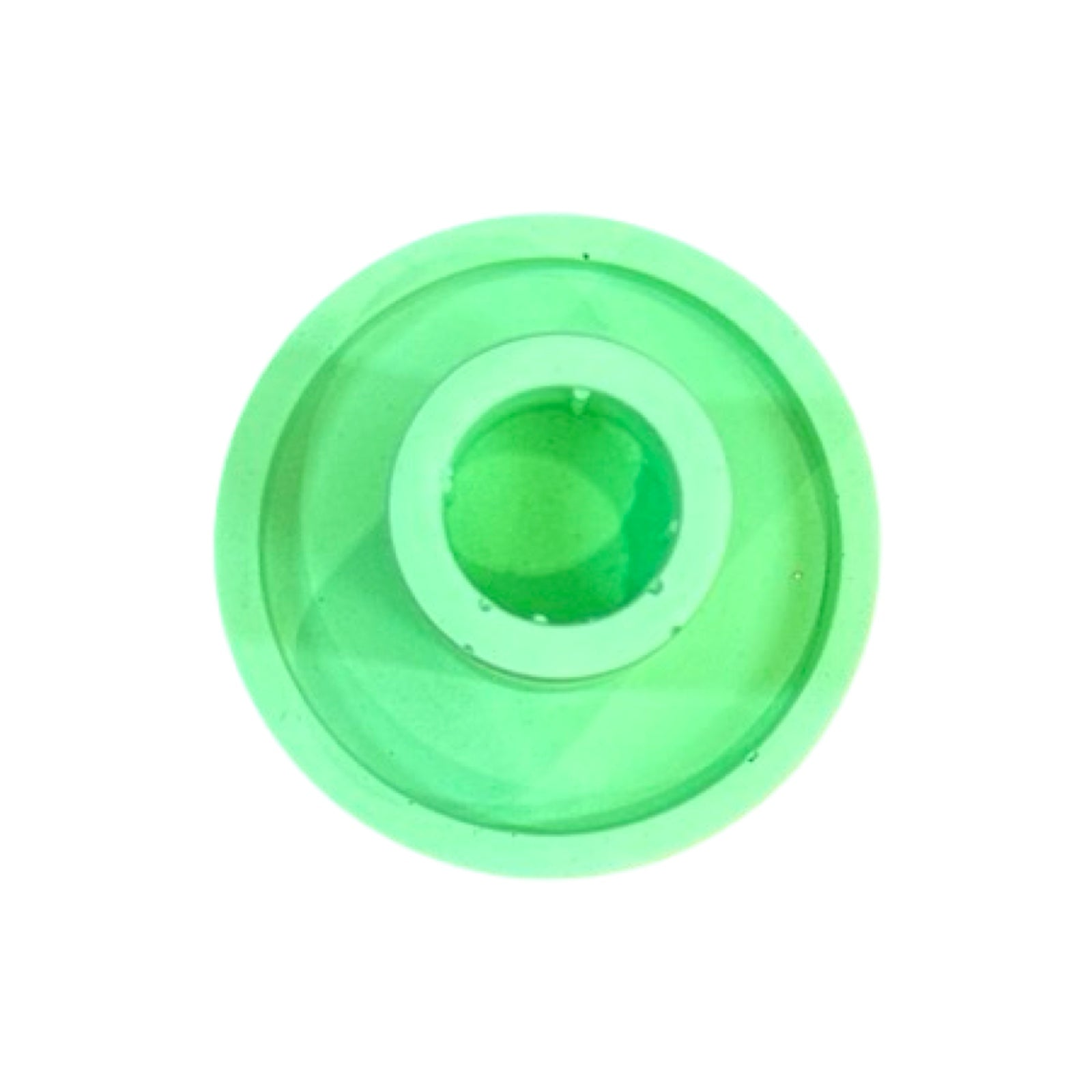 The top of a green cylindrical dinner candle holder with a lip around the bottom to catch any drips.