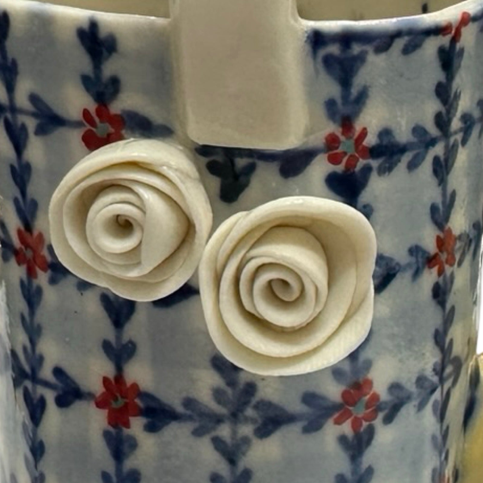 Daisies and Roses Watering Can Porcelain Vase