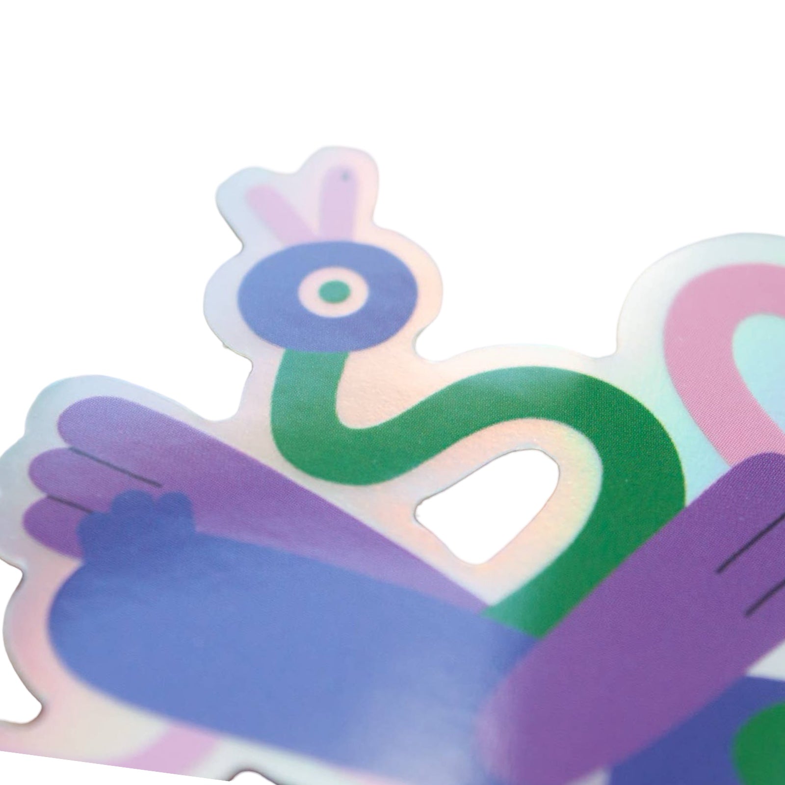 This holographic sticker features two dancing ducks with long bendy necks.