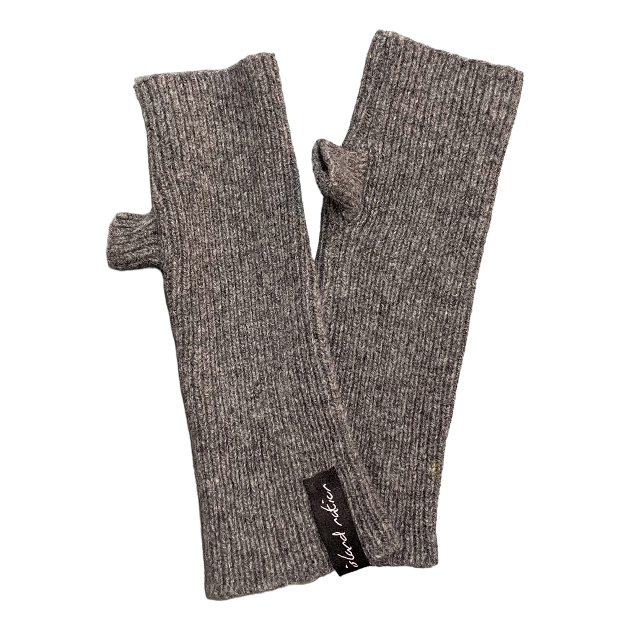 Ribbed woollen wrist warmers knitted using 100% slate grey British lambswool.
