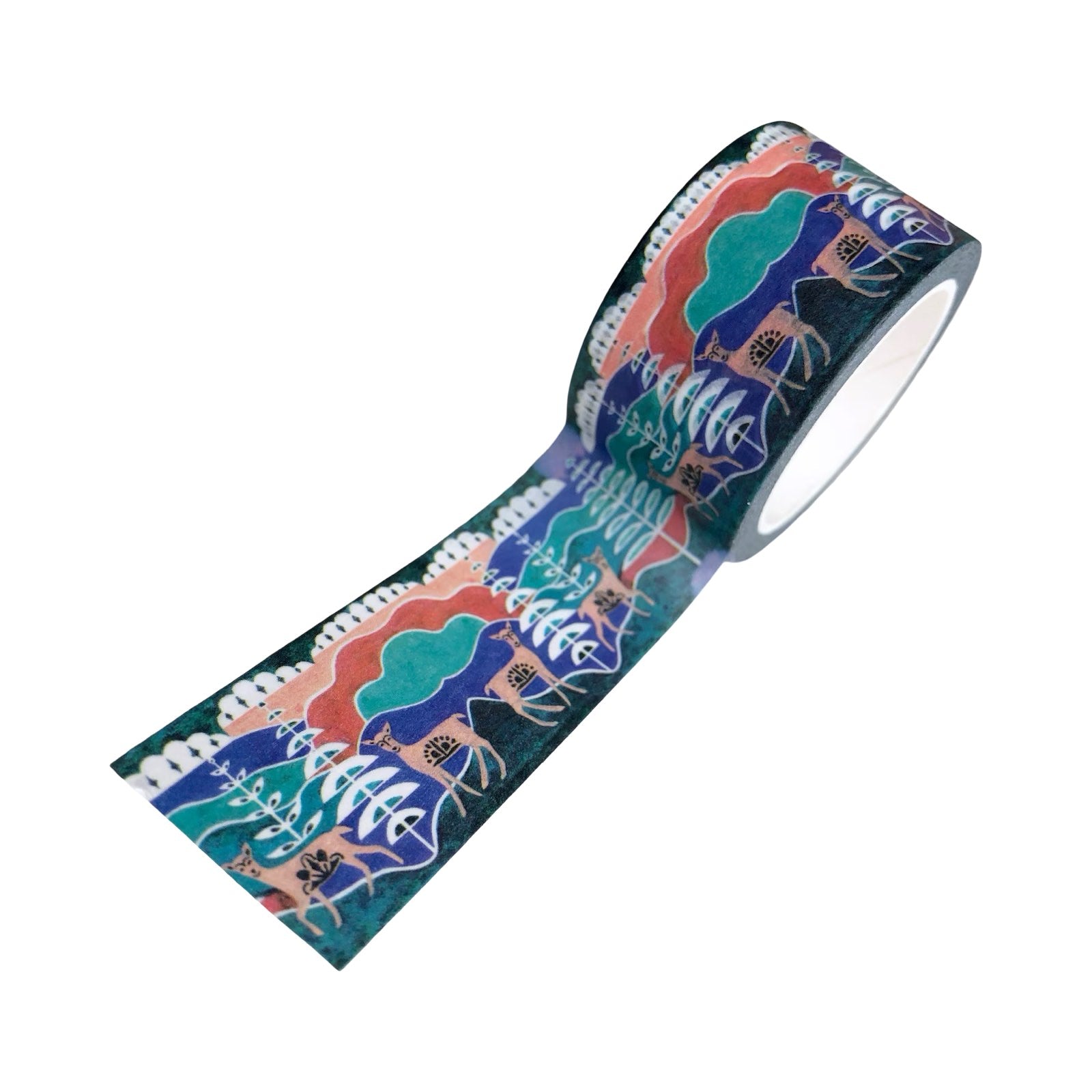 Decorative tape with colourful pattern on a white background.