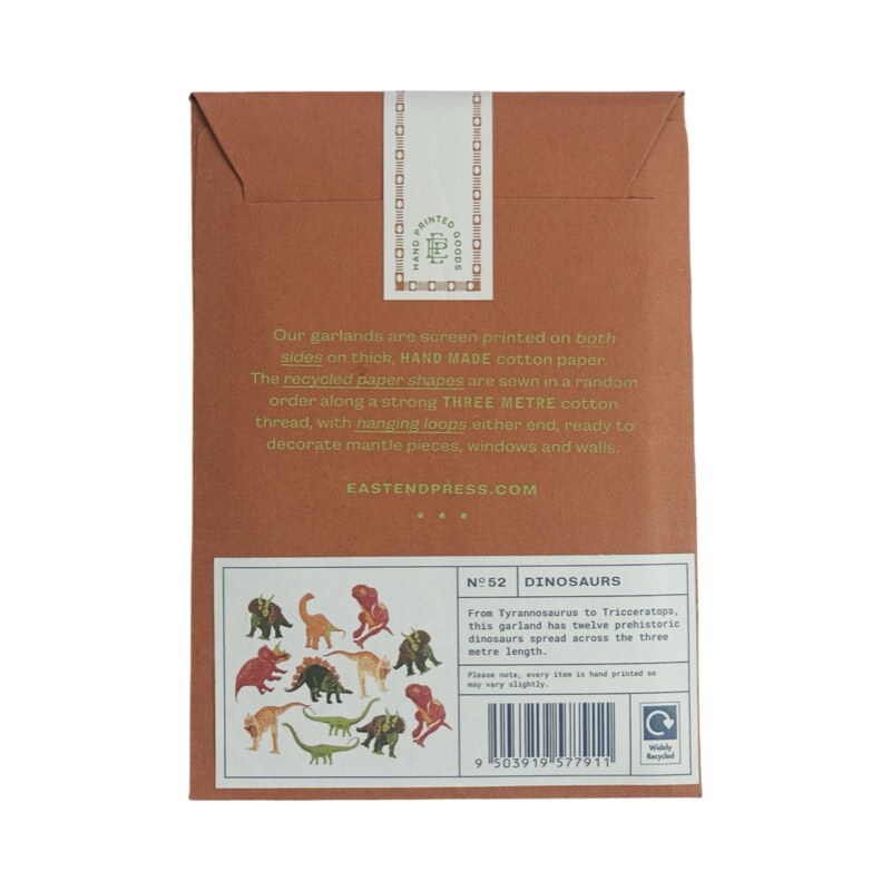 Back of brown paper packet for dinosaur paper garland.