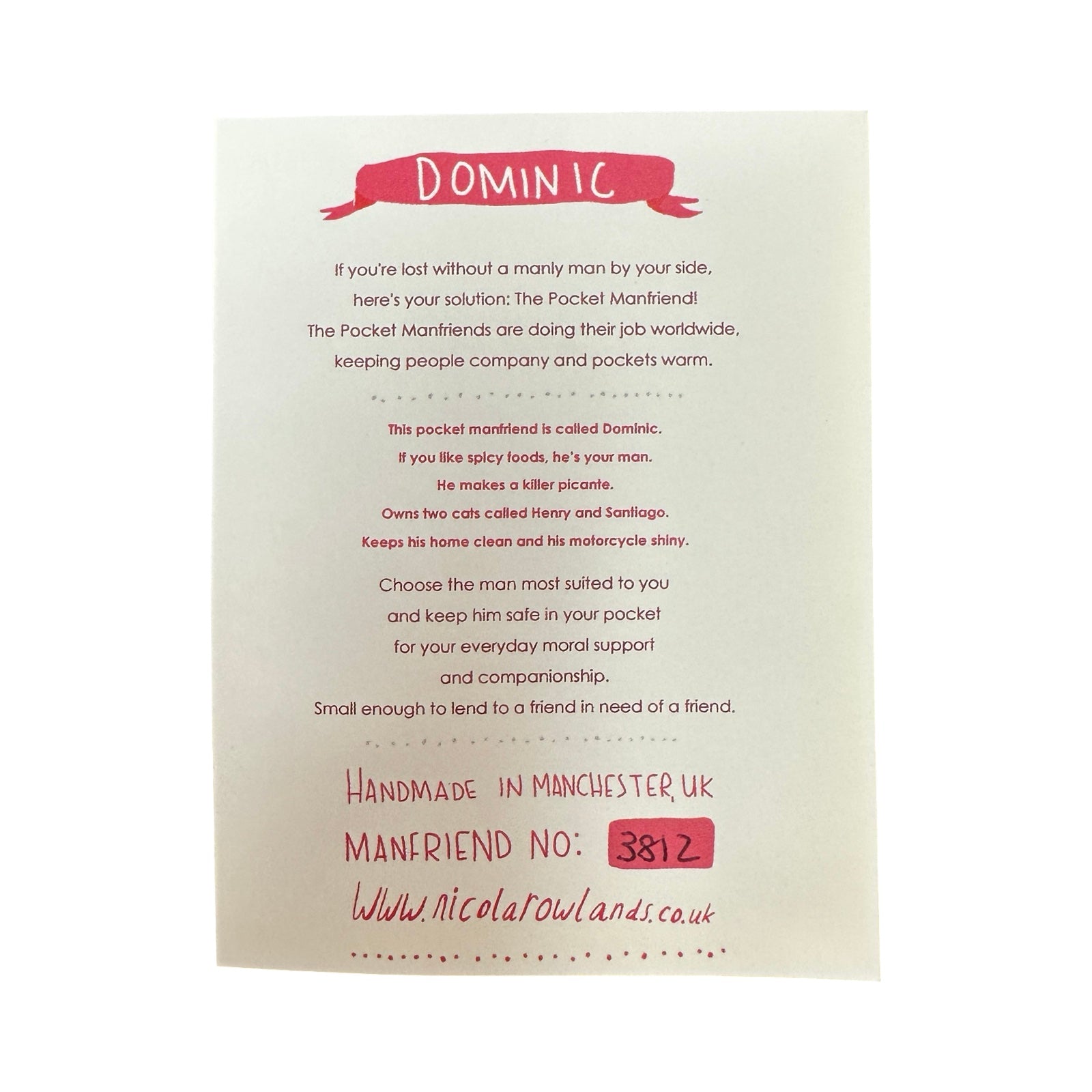 Back of backing card with text.