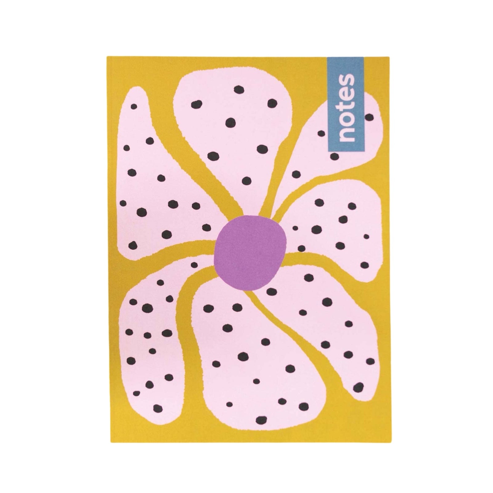An abstract floral notebook with a giant pink spotty fleur on the front cover.