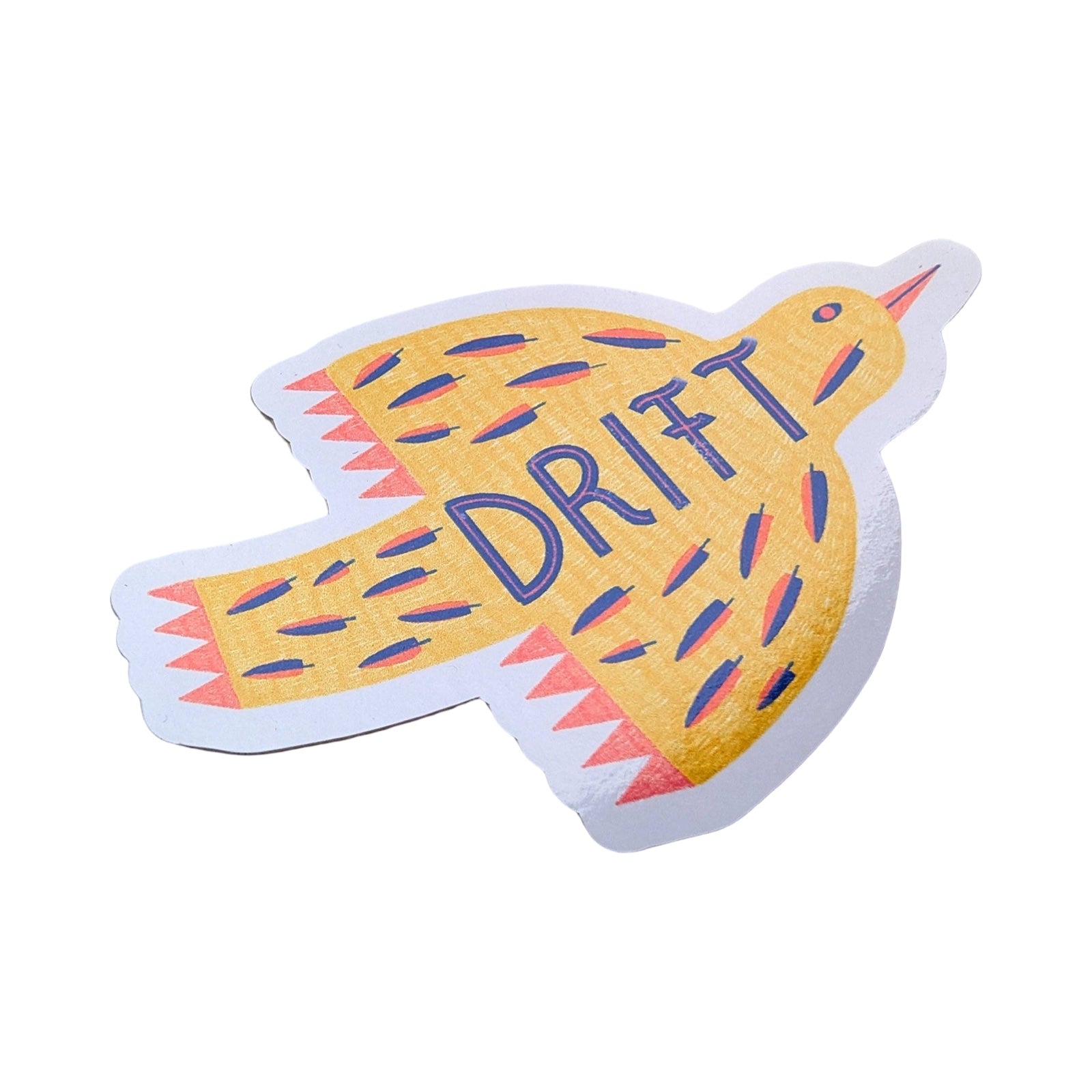 Colorful sticker shaped like a bird with 'DRIFT' text on a white background.