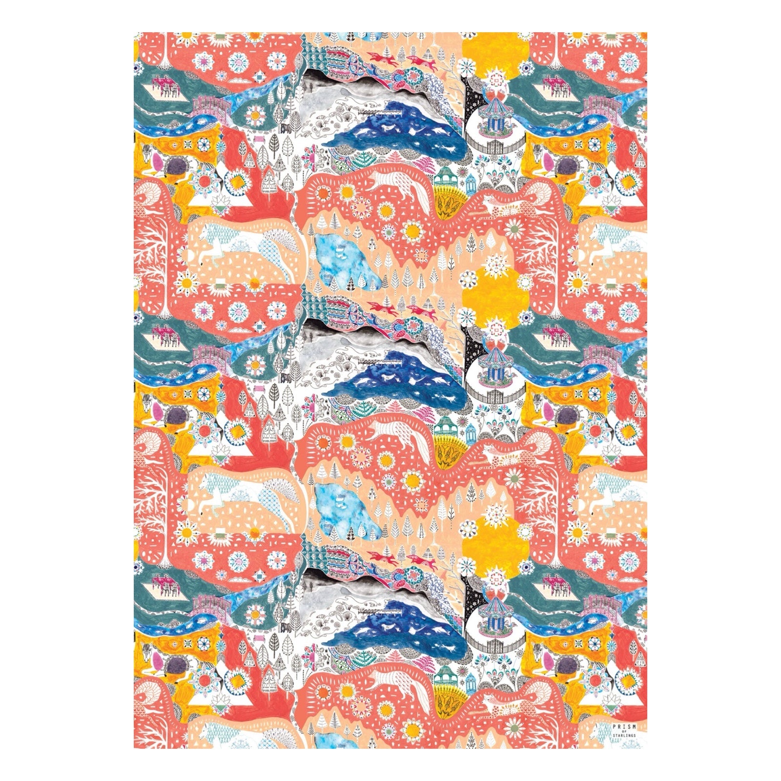 Colourful patterned paper with various designs on a white background.