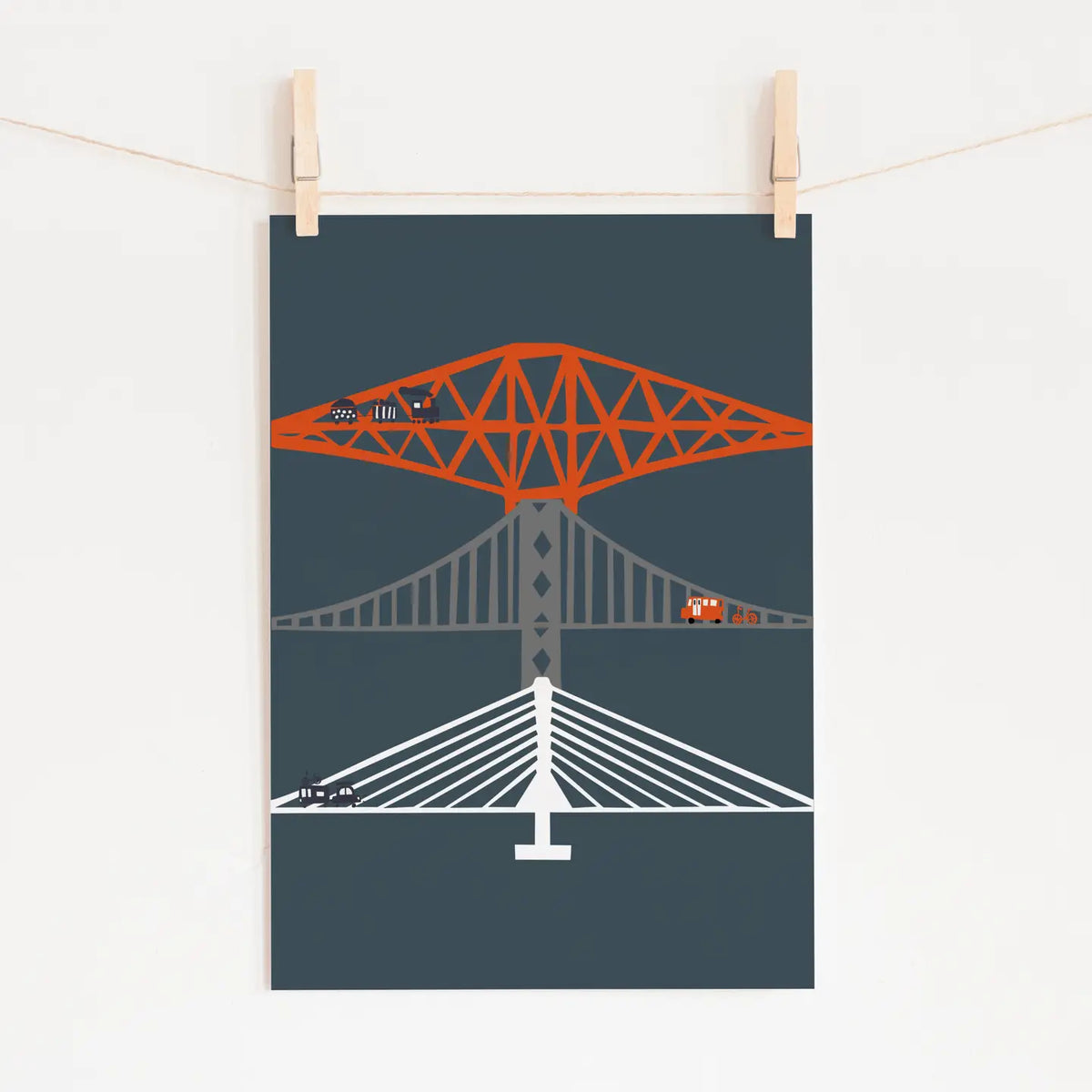 Forth Bridges Abstract Mini Print Night