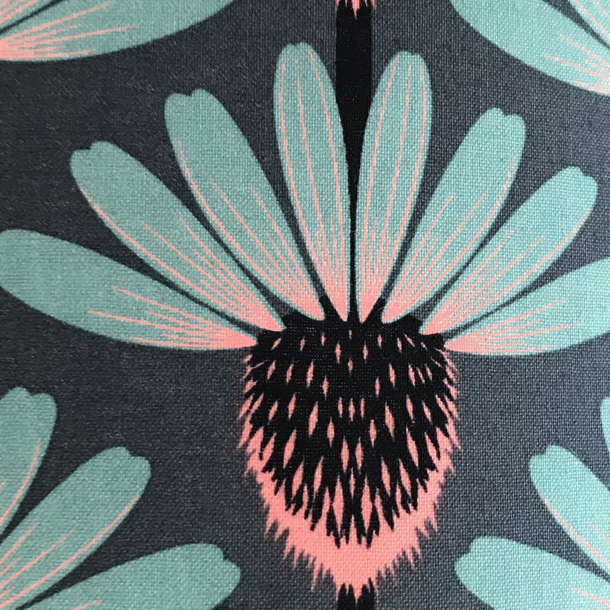 Teal fabric with teal, brown and pink echinacea flowers