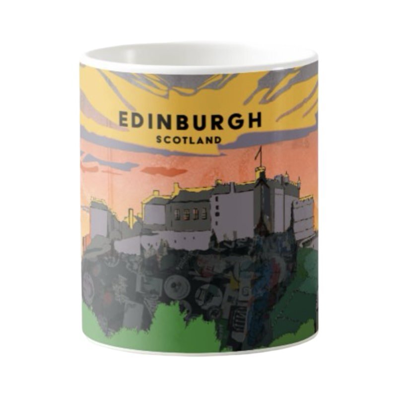 This mug features a striking panoramic artwork of Edinburgh Castle in the heart of the city.